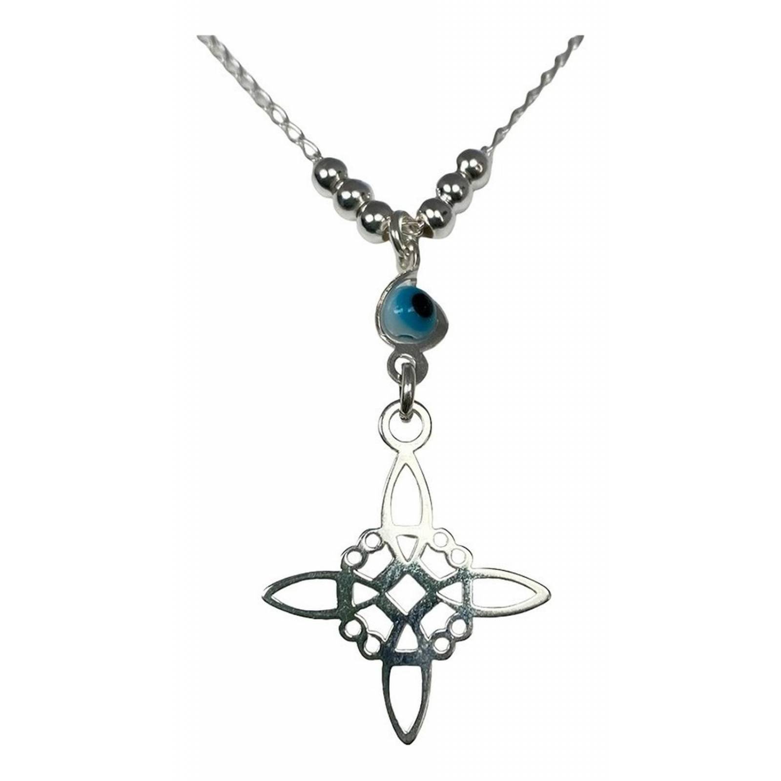 Gargantilla Ajustable Nudo De Bruja Ojo Turco Plata 925 Liso azul Alto/Ancho: 2.3 cm x 2 cm