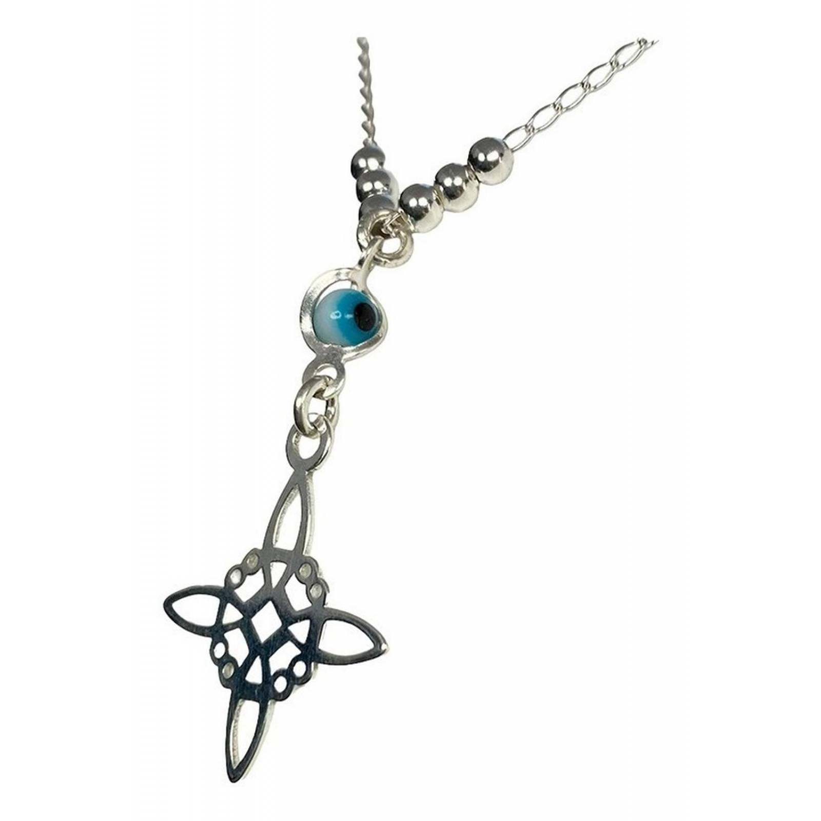 Gargantilla Ajustable Nudo De Bruja Ojo Turco Plata 925 Liso azul Alto/Ancho: 2.3 cm x 2 cm