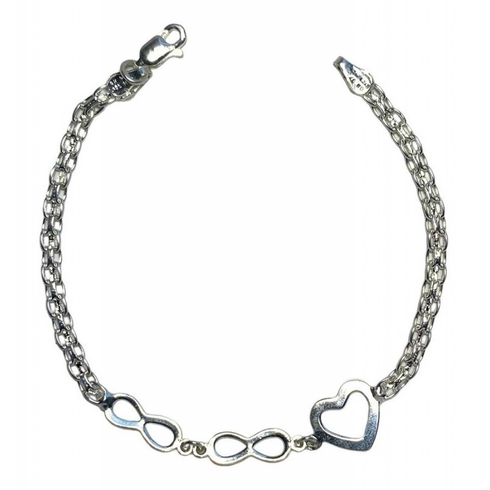 Pulsera Amistad Amor Corazon Regalo San Valentin 1 Corazon 2 infinitos Largo/Ancho: 19.5 cm x 3.5 mm 6 cm - 19.5 cm