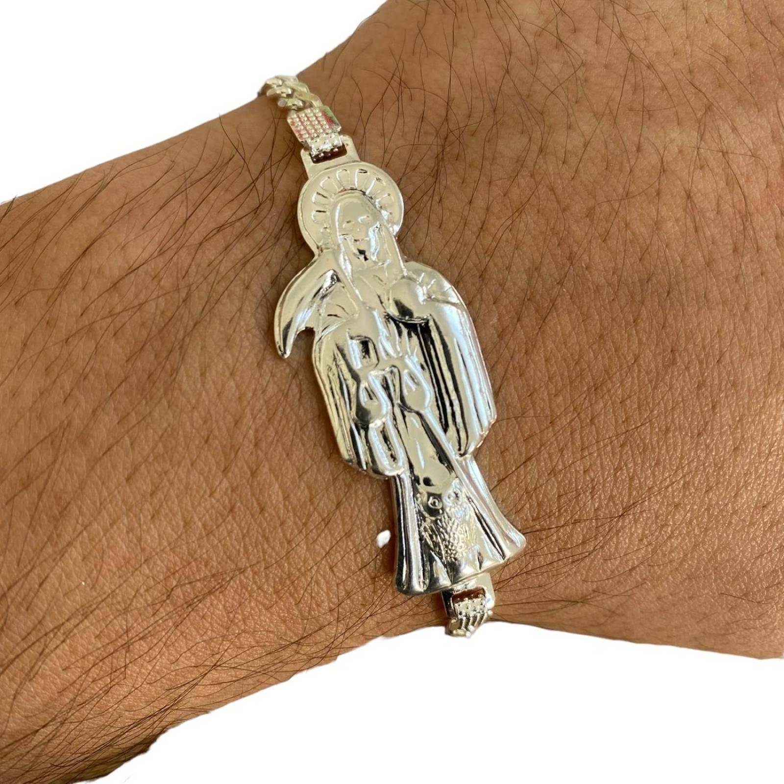 Pulsera Santa Muerte Grande Lisa Esclava Plata Ley 925 Con placa plateado Largo/Ancho: 17.5 cm x 3.5 mm 6 cm - 17.5 cm