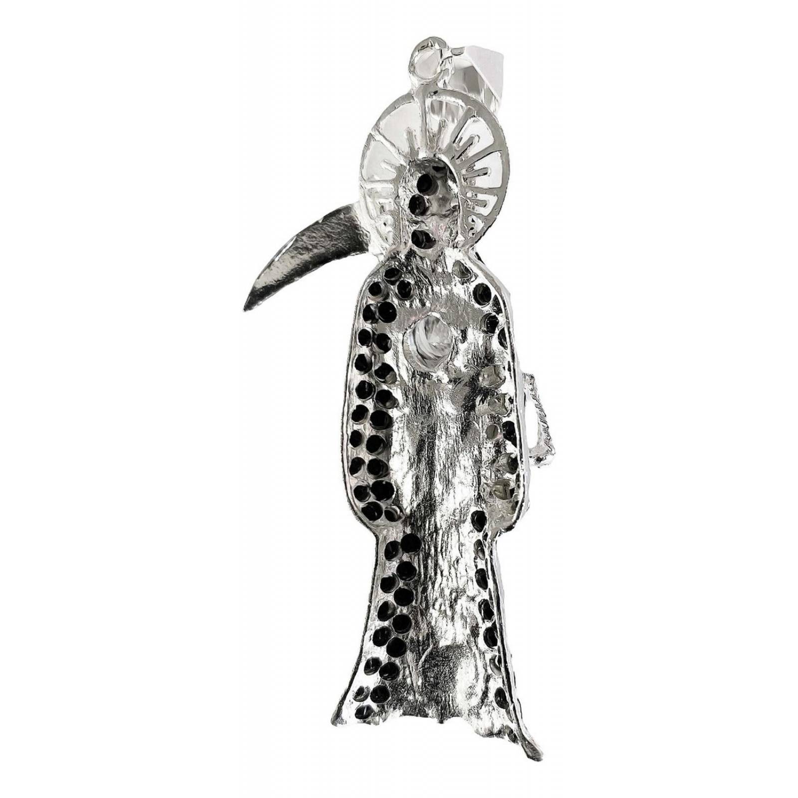 Dije Medalla Gigante Santa Muerte Con Zirconias En Plata 925 Alto/Ancho: 9 cm x 3.8 cm Fiusha