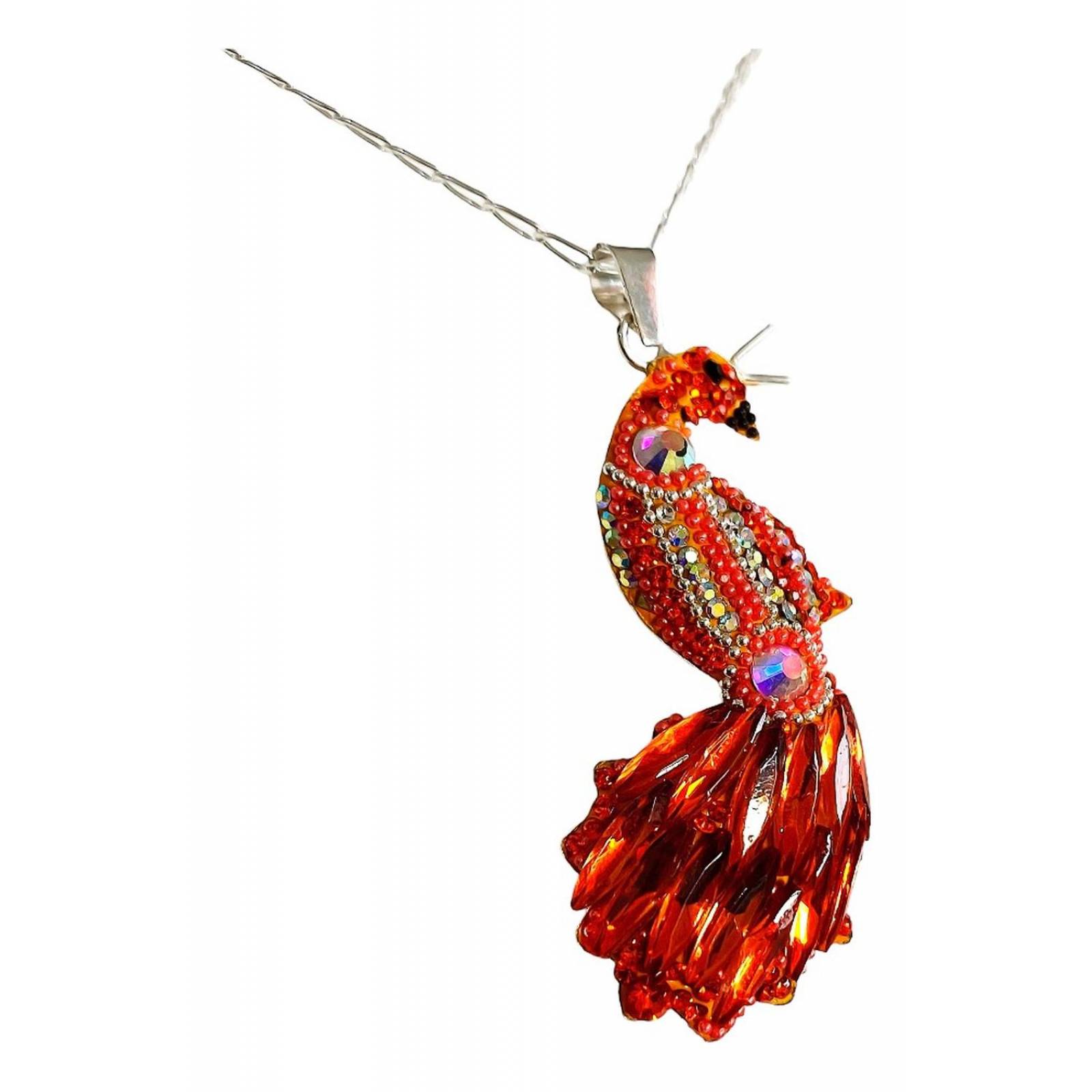 Juego Gigante Completo Artesanal Pavo Real Piedras Plata 925 Alto/Ancho: 6 cm x 2.5 cm Naranja