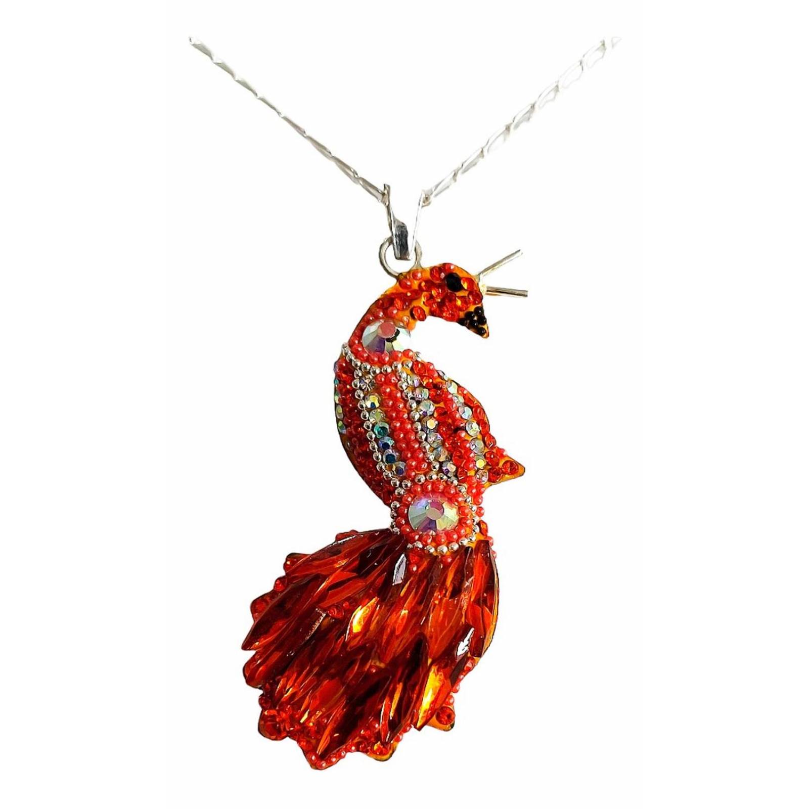 Juego Gigante Completo Artesanal Pavo Real Piedras Plata 925 Alto/Ancho: 6 cm x 2.5 cm Naranja