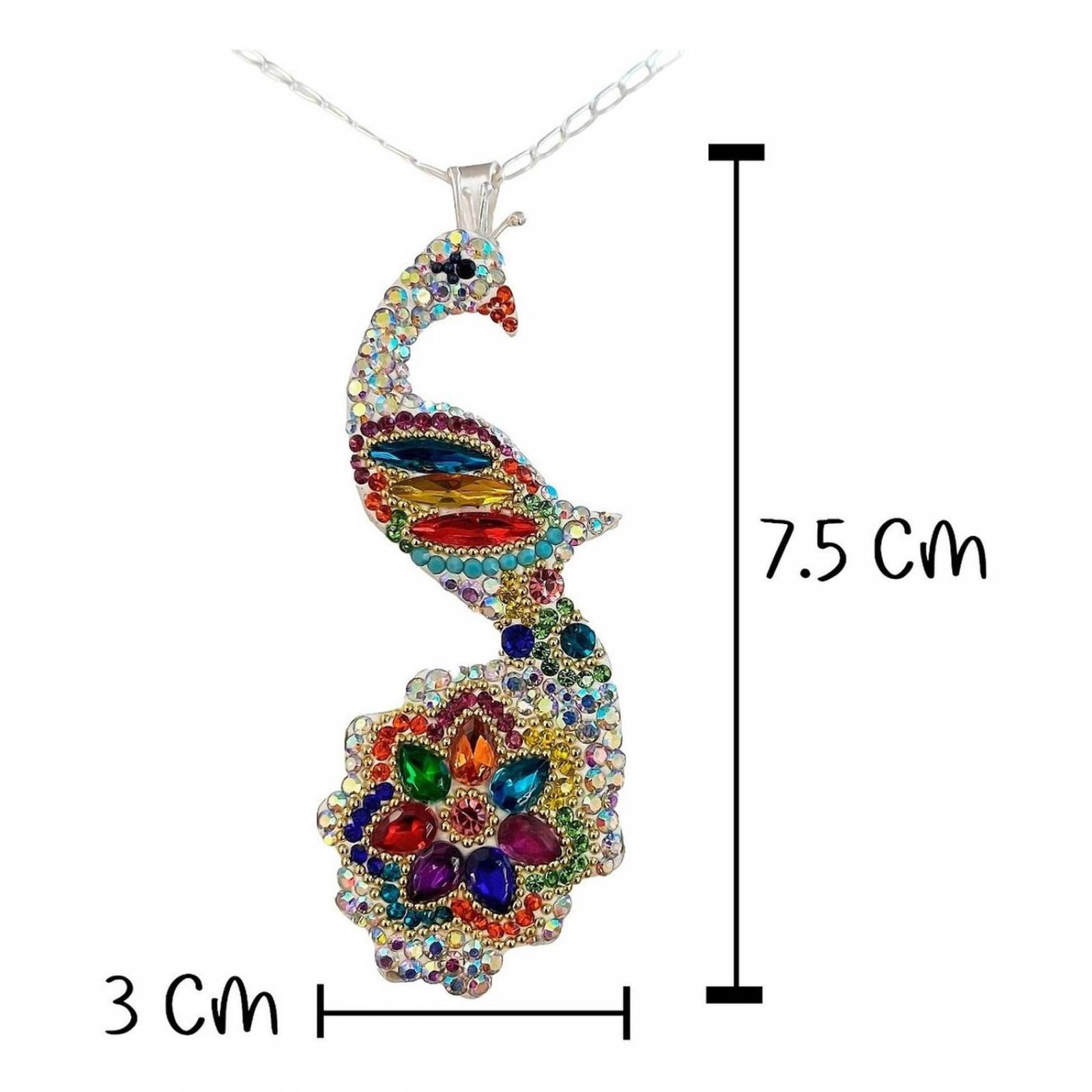 Juego Gigante Completo Artesanal Pavo Real Piedras Plata 925 Blanco - Colores Alto/Ancho: 6 cm x 2.5 cm