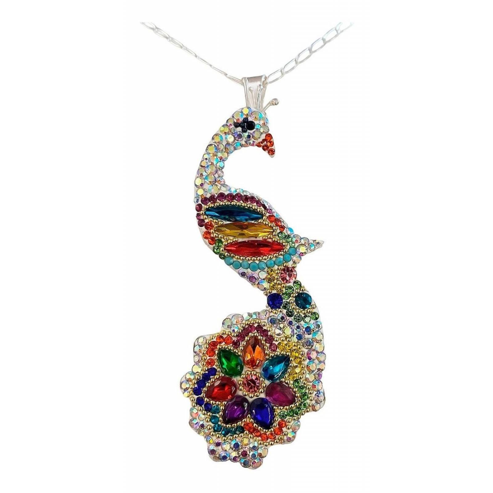 Juego Gigante Completo Artesanal Pavo Real Piedras Plata 925 Blanco - Colores Alto/Ancho: 6 cm x 2.5 cm