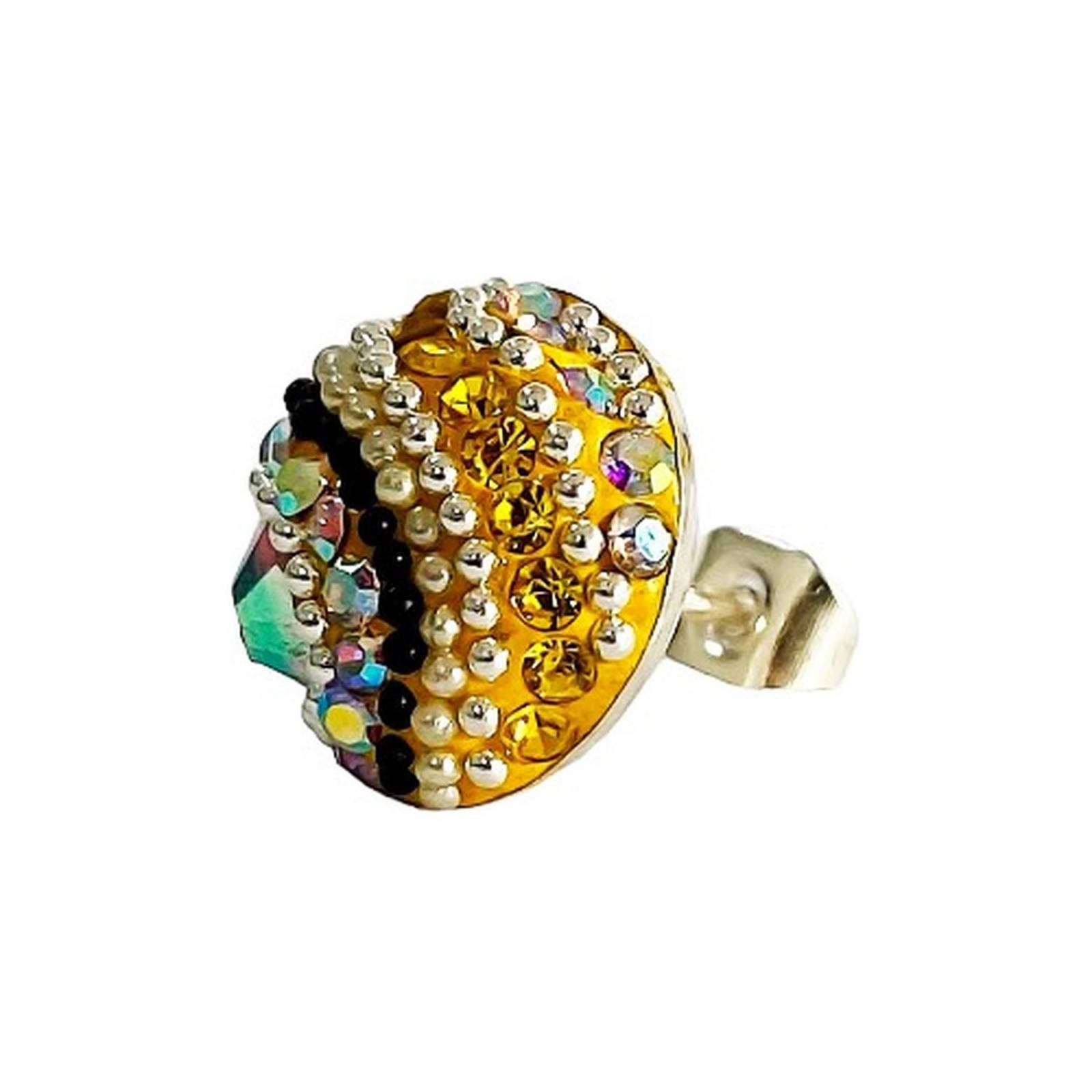 Juego Gigante Completo Artesanal Pavo Real Piedras Plata 925 Amarillo Alto/Ancho: 6 cm x 2.5 cm