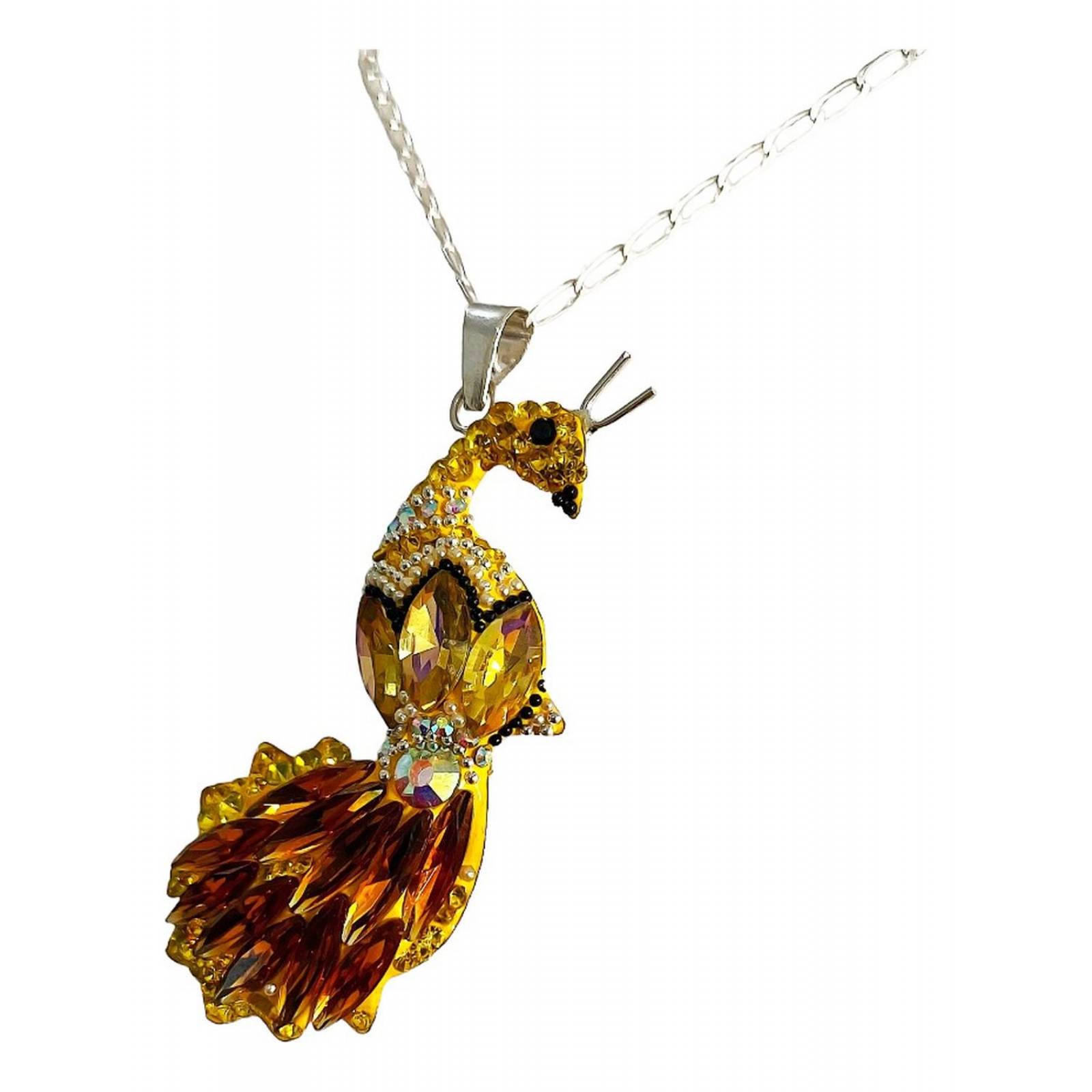Juego Gigante Completo Artesanal Pavo Real Piedras Plata 925 Amarillo Alto/Ancho: 6 cm x 2.5 cm