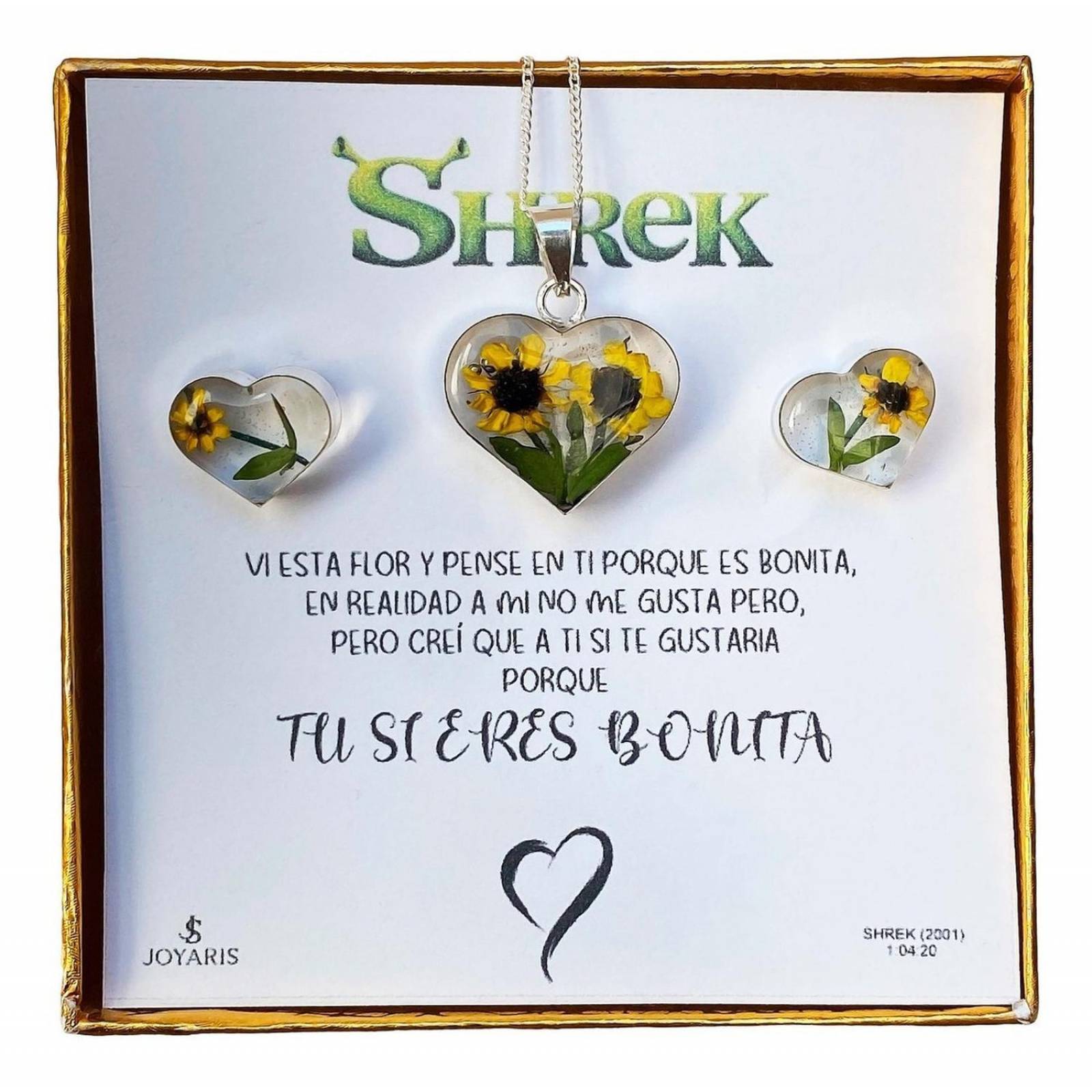 Shrek Aretes Collar Girasol Promesa Regalo Amor Plata 925 Corazón grande dos girasoles Alto/Ancho: 1 a 3 cm x 1 a 3 cm