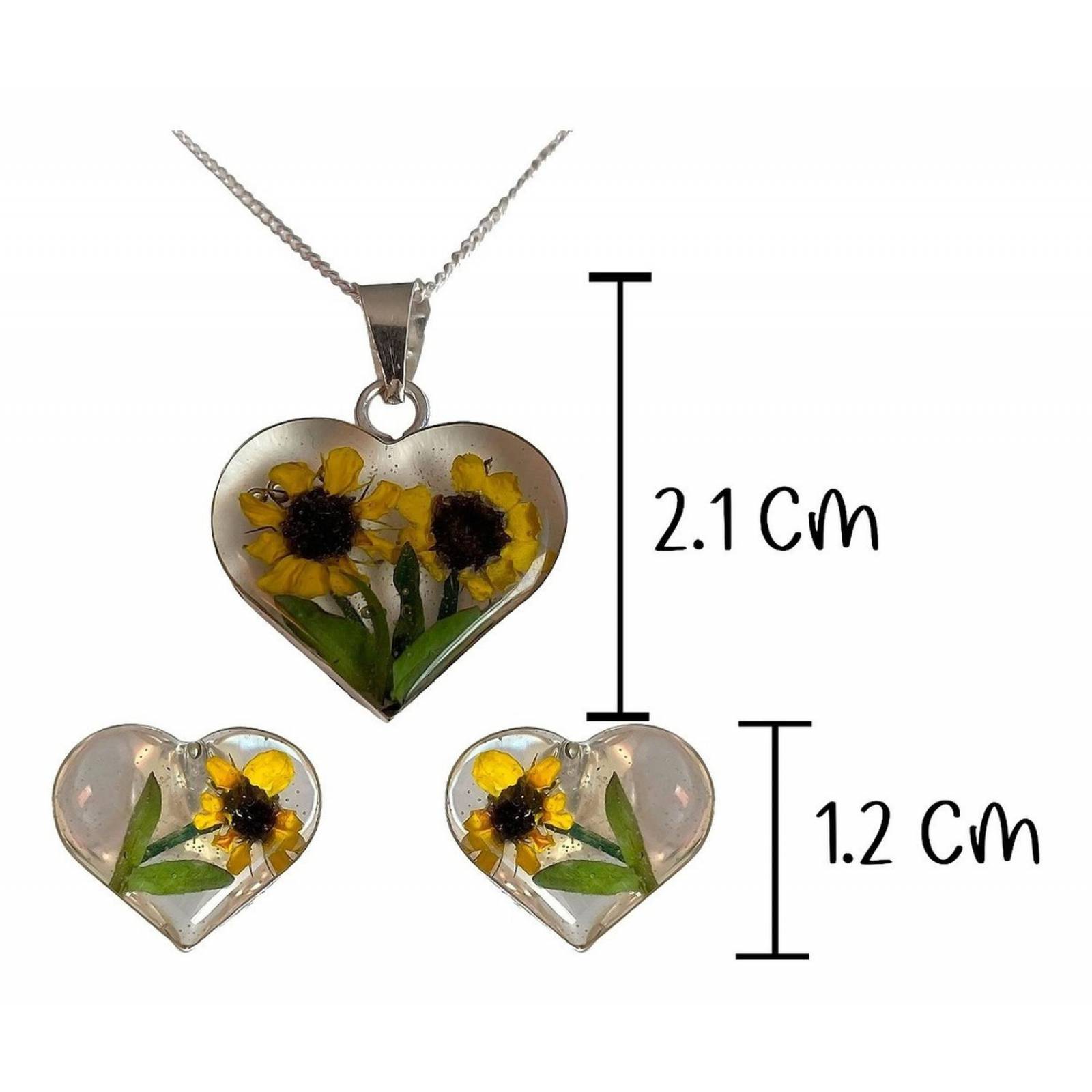 Shrek Aretes Collar Girasol Promesa Regalo Amor Plata 925 Corazón grande dos girasoles Alto/Ancho: 1 a 3 cm x 1 a 3 cm
