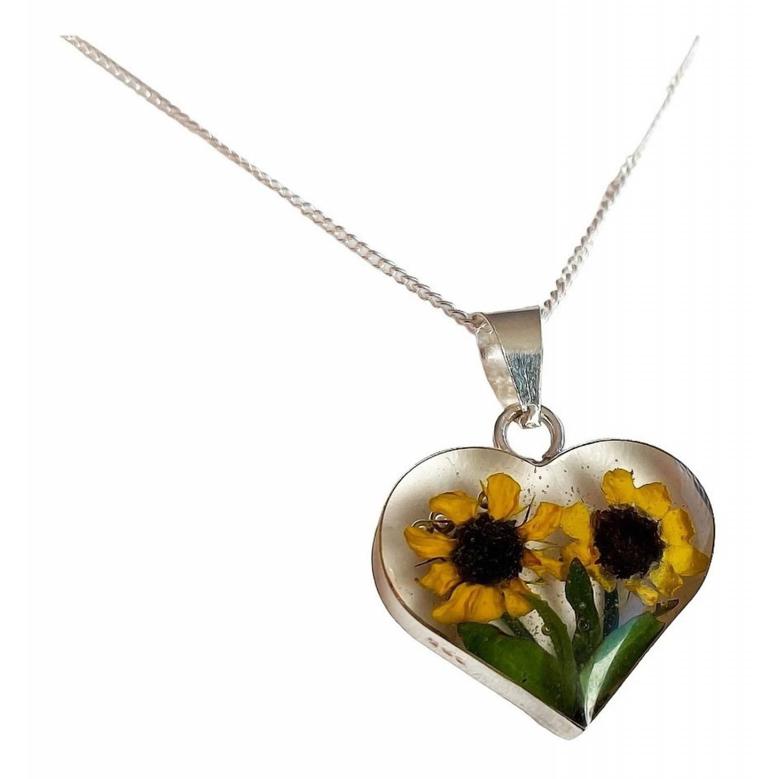 Shrek Aretes Collar Girasol Promesa Regalo Amor Plata 925 Corazón grande dos girasoles Alto/Ancho: 1 a 3 cm x 1 a 3 cm
