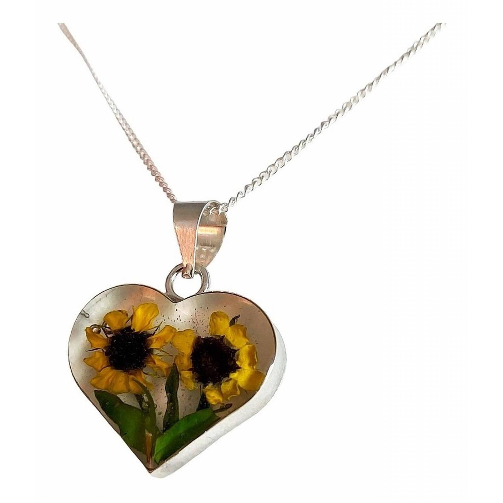 Shrek Aretes Collar Girasol Promesa Regalo Amor Plata 925 Corazón grande dos girasoles Alto/Ancho: 1 a 3 cm x 1 a 3 cm