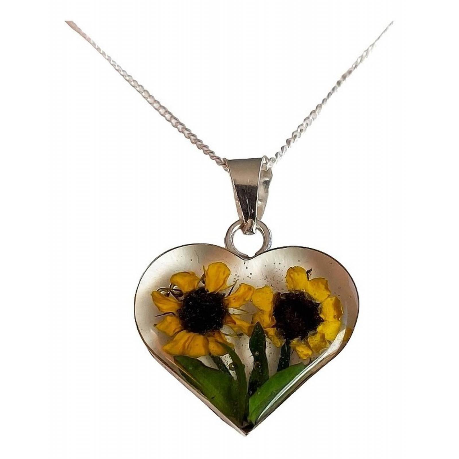 Shrek Aretes Collar Girasol Promesa Regalo Amor Plata 925 Corazón grande dos girasoles Alto/Ancho: 1 a 3 cm x 1 a 3 cm