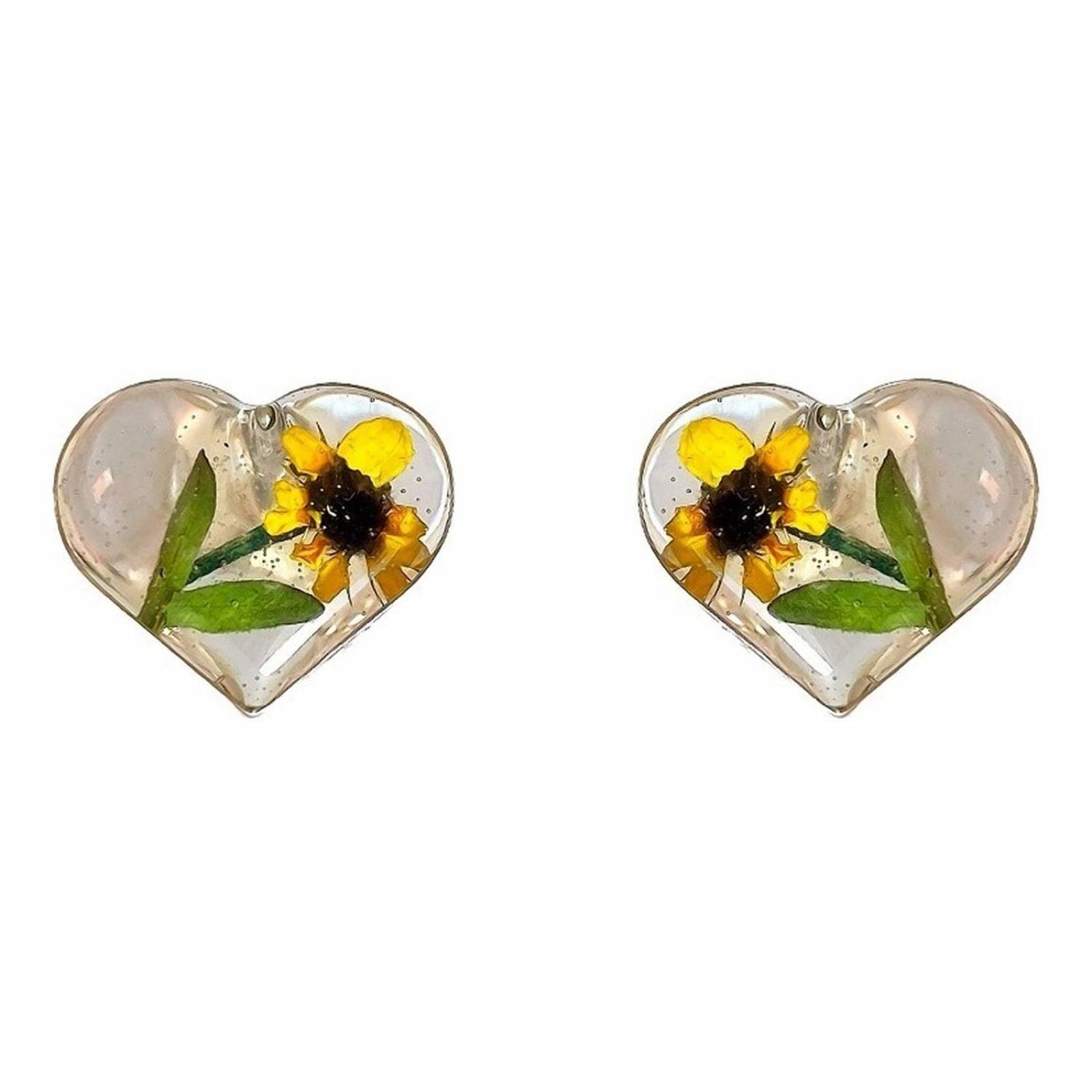 Shrek Aretes Collar Girasol Promesa Regalo Amor Plata 925 Corazón grande dos girasoles Alto/Ancho: 1 a 3 cm x 1 a 3 cm