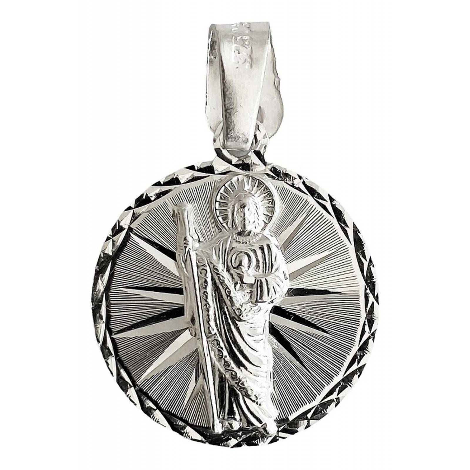 Dije Medalla Diamantada San Judas Tadeo Plata Pura Ley 925 Estrella Alto/Ancho: 3.3 cm x 2.2 cm