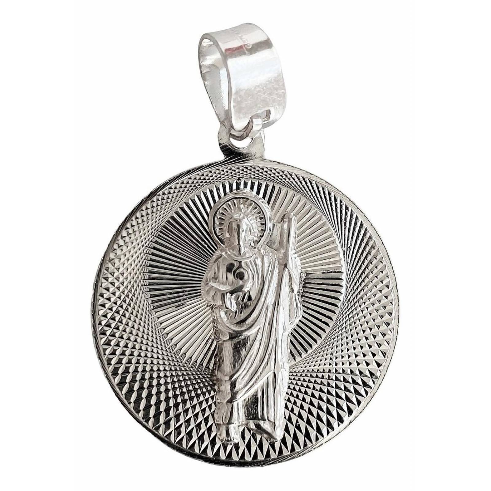 Dije Medalla Diamantada San Judas Tadeo Plata Pura Ley 925 Completo Alto/Ancho: 3.3 cm x 2.2 cm