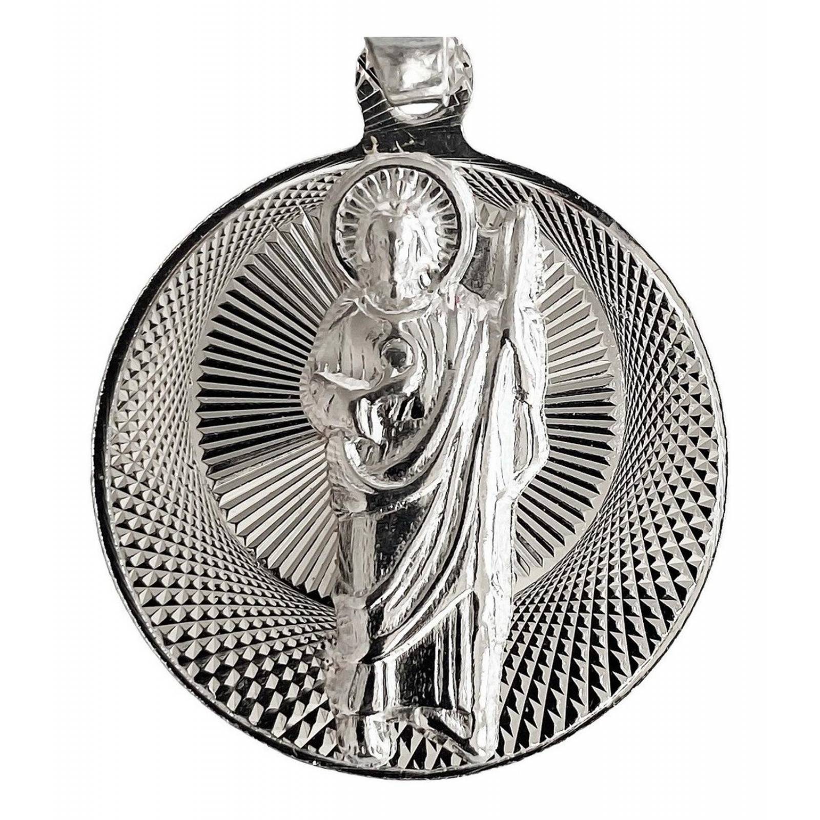 Dije Medalla Diamantada San Judas Tadeo Plata Pura Ley 925 Completo Alto/Ancho: 3.3 cm x 2.2 cm