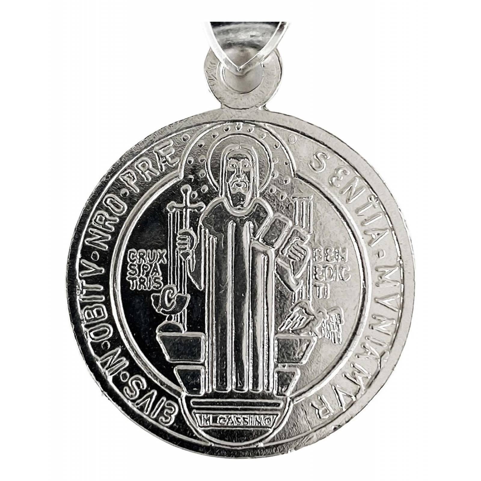 Medalla Lisa Religión San Benito Doble Vista Plata 925 2 Cm 