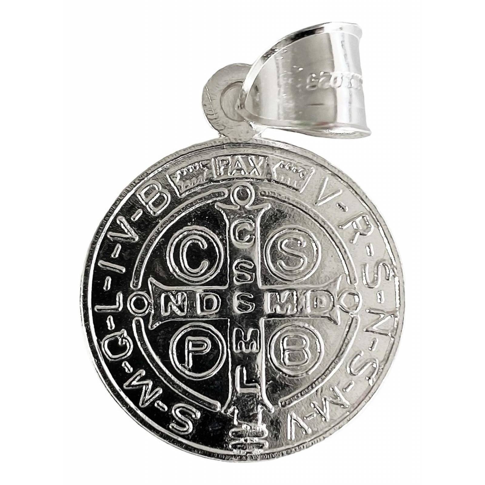 Medalla Lisa Religión San Benito Doble Vista Plata 925 2 Cm 