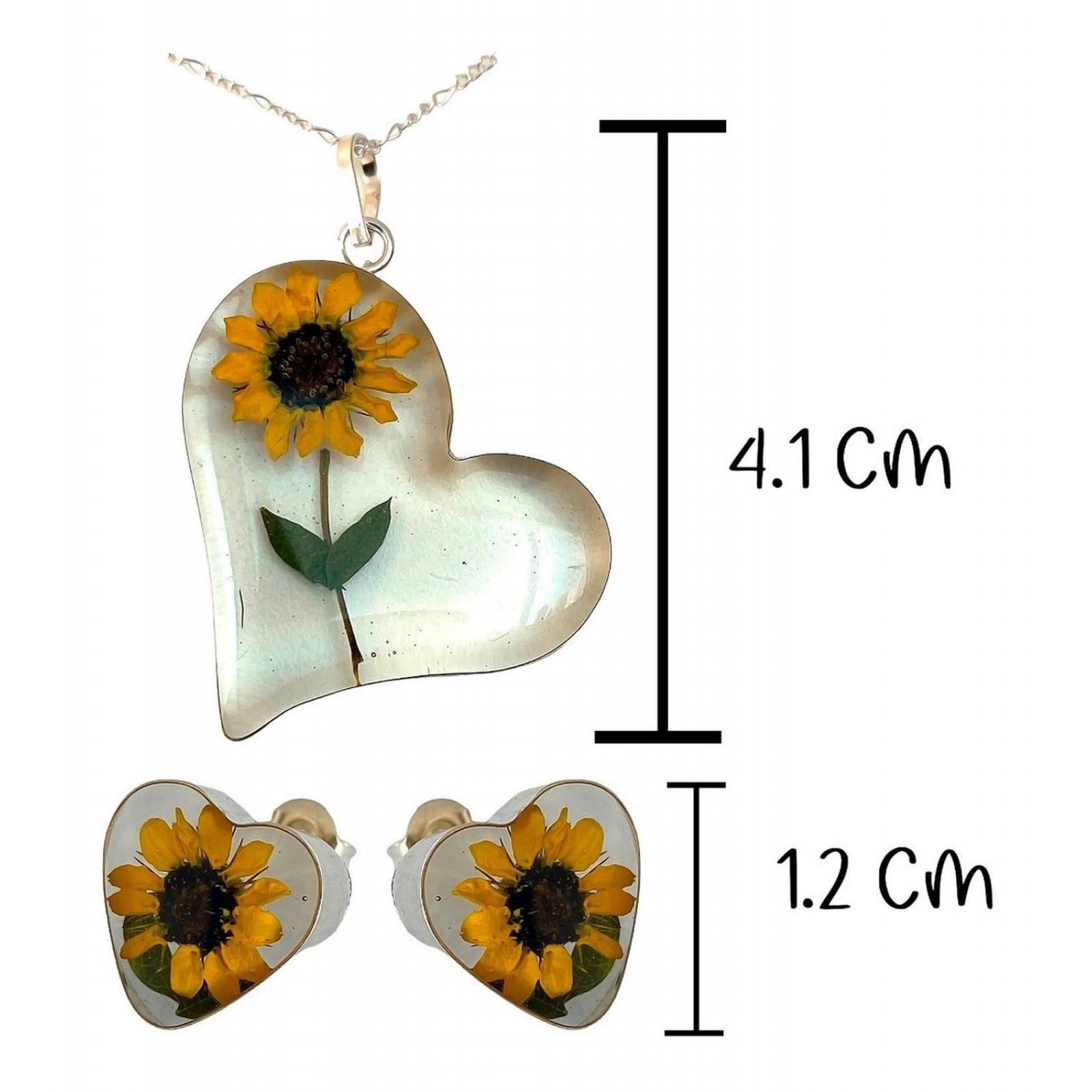 Shrek Aretes Collar Girasol Promesa Regalo Amor Plata 925 Corazón grande girasol Alto/Ancho: 1 a 3 cm x 1 a 3 cm