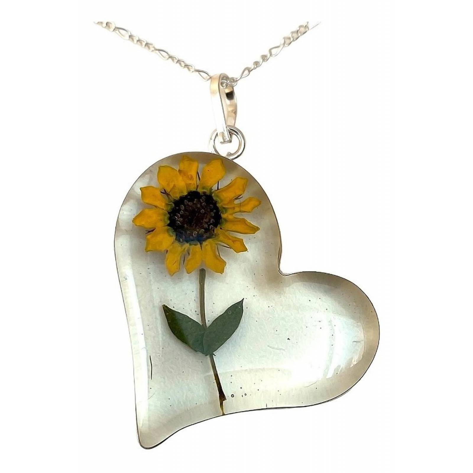 Shrek Aretes Collar Girasol Promesa Regalo Amor Plata 925 Corazón grande girasol Alto/Ancho: 1 a 3 cm x 1 a 3 cm