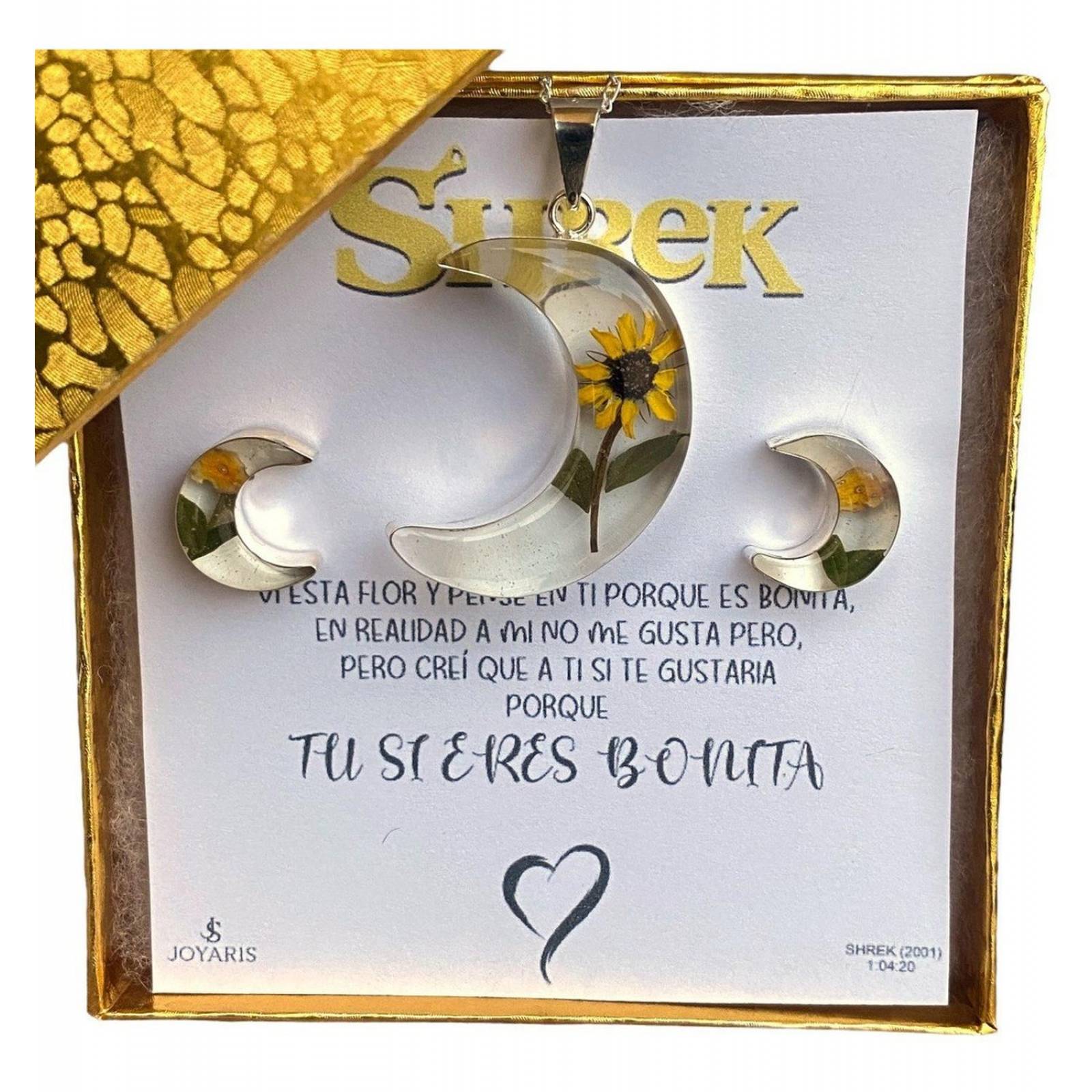 Shrek Aretes Collar Girasol Promesa Regalo Amor Plata 925 Luna Alto/Ancho: 1 a 3 cm x 1 a 3 cm