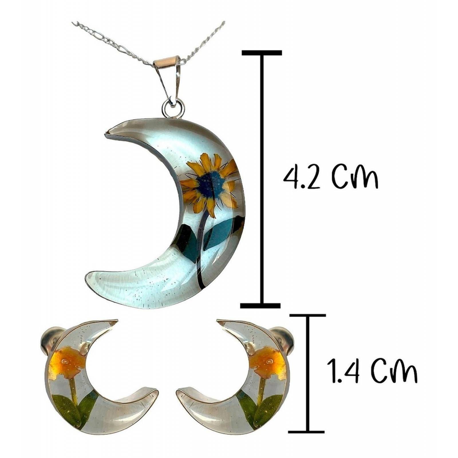 Shrek Aretes Collar Girasol Promesa Regalo Amor Plata 925 Luna Alto/Ancho: 1 a 3 cm x 1 a 3 cm