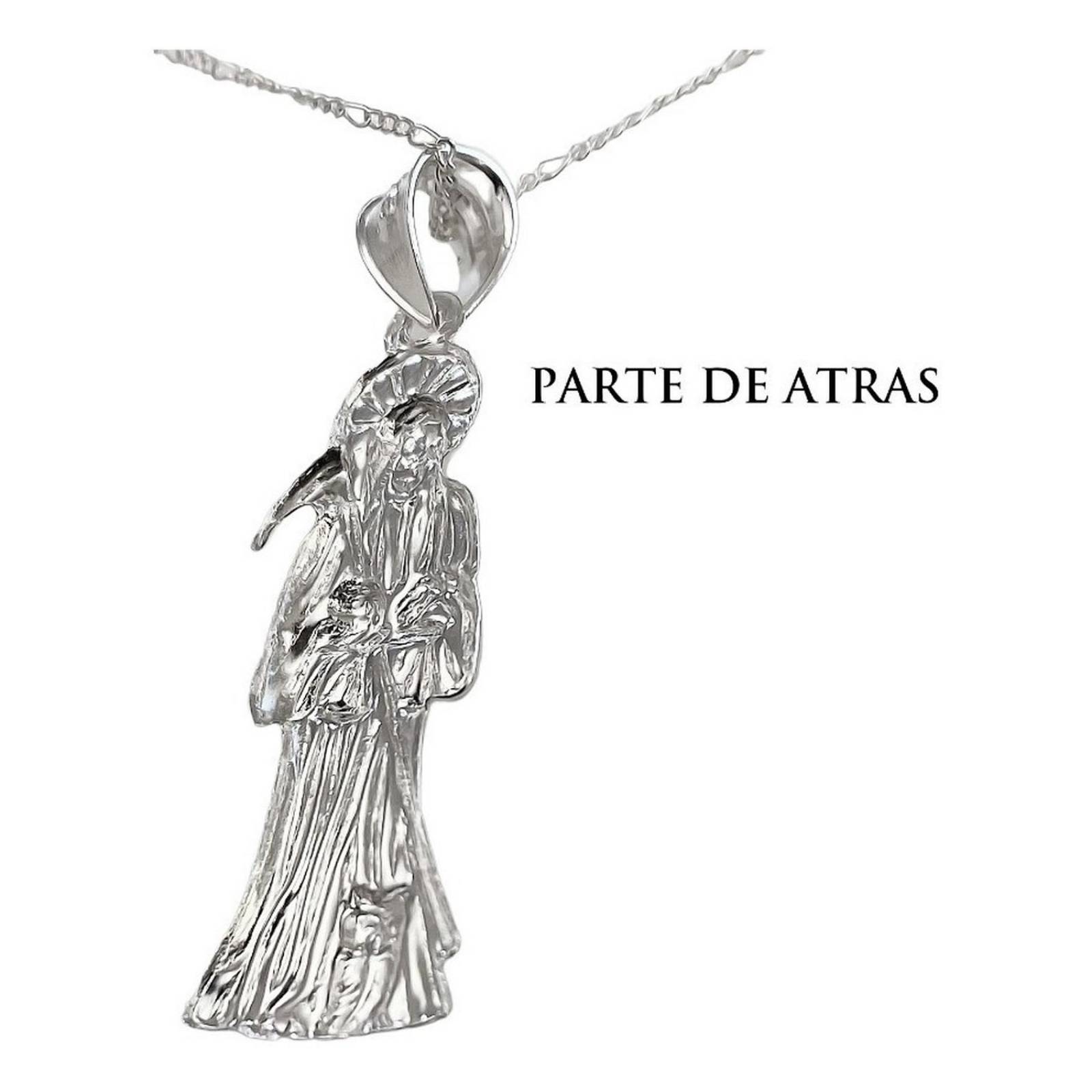 Collar Medalla Mediano Santa Muerte Hueco Plano En Plata 925 