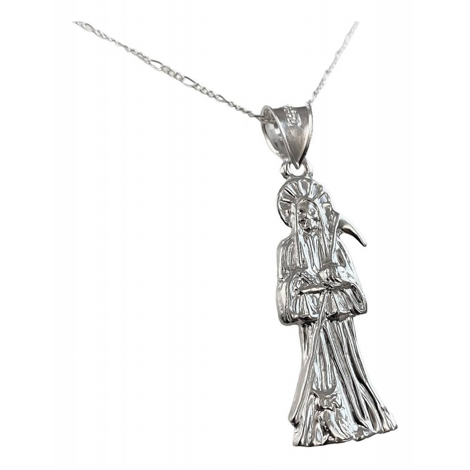 Collar Medalla Mediano Santa Muerte Hueco Plano En Plata 925 