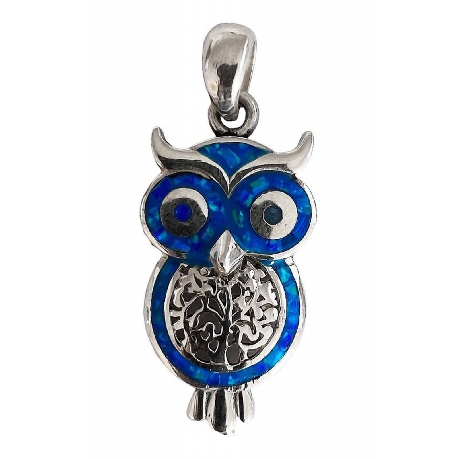 Dije Búho Con Piedra Natural Tallada De Plata Solida 925 