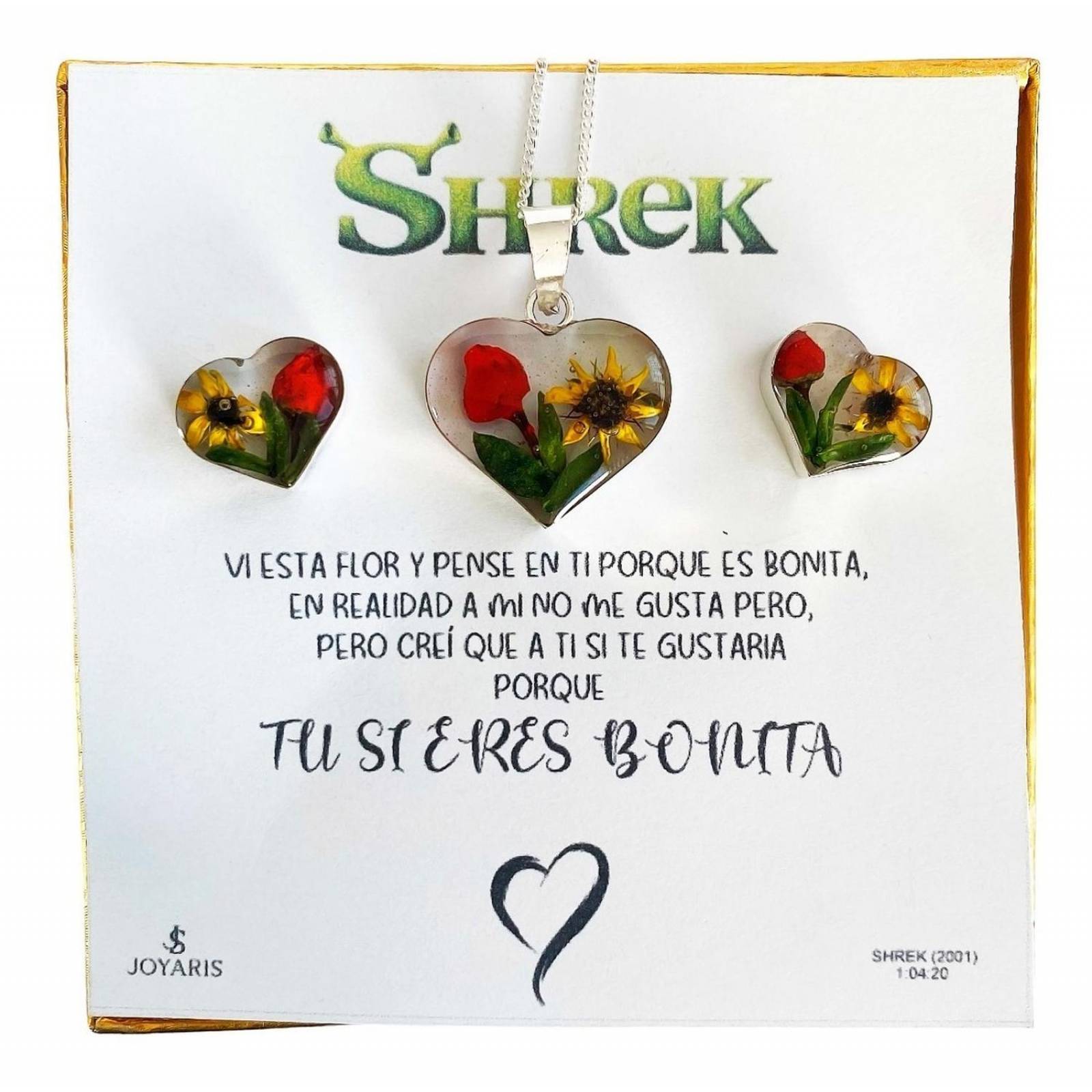 Shrek Aretes Collar Girasol Promesa Regalo Amor Plata 925 Girasol flor roja Alto/Ancho: 1 a 3 cm x 1 a 3 cm