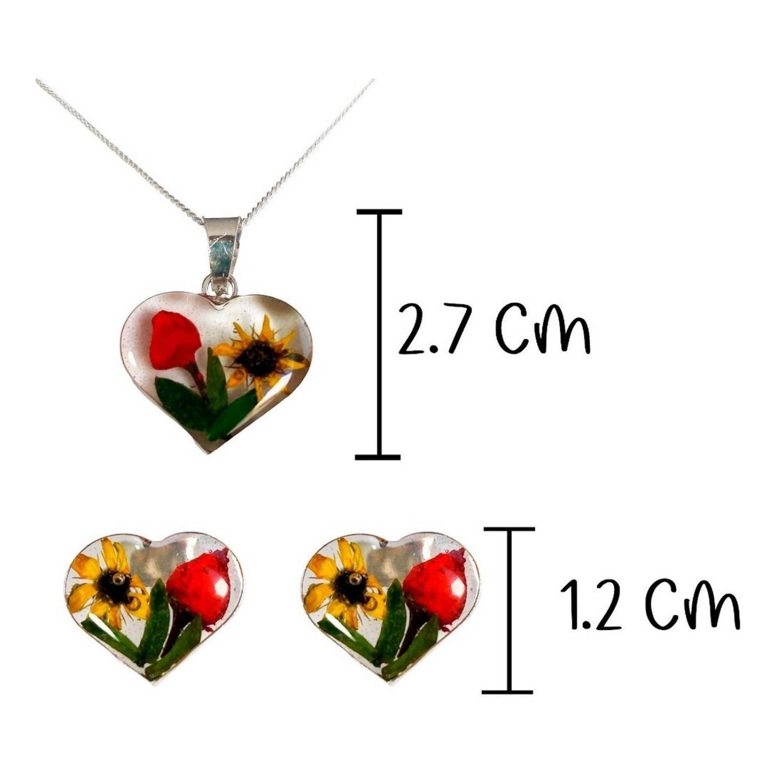Shrek Aretes Collar Girasol Promesa Regalo Amor Plata 925 Girasol flor roja Alto/Ancho: 1 a 3 cm x 1 a 3 cm