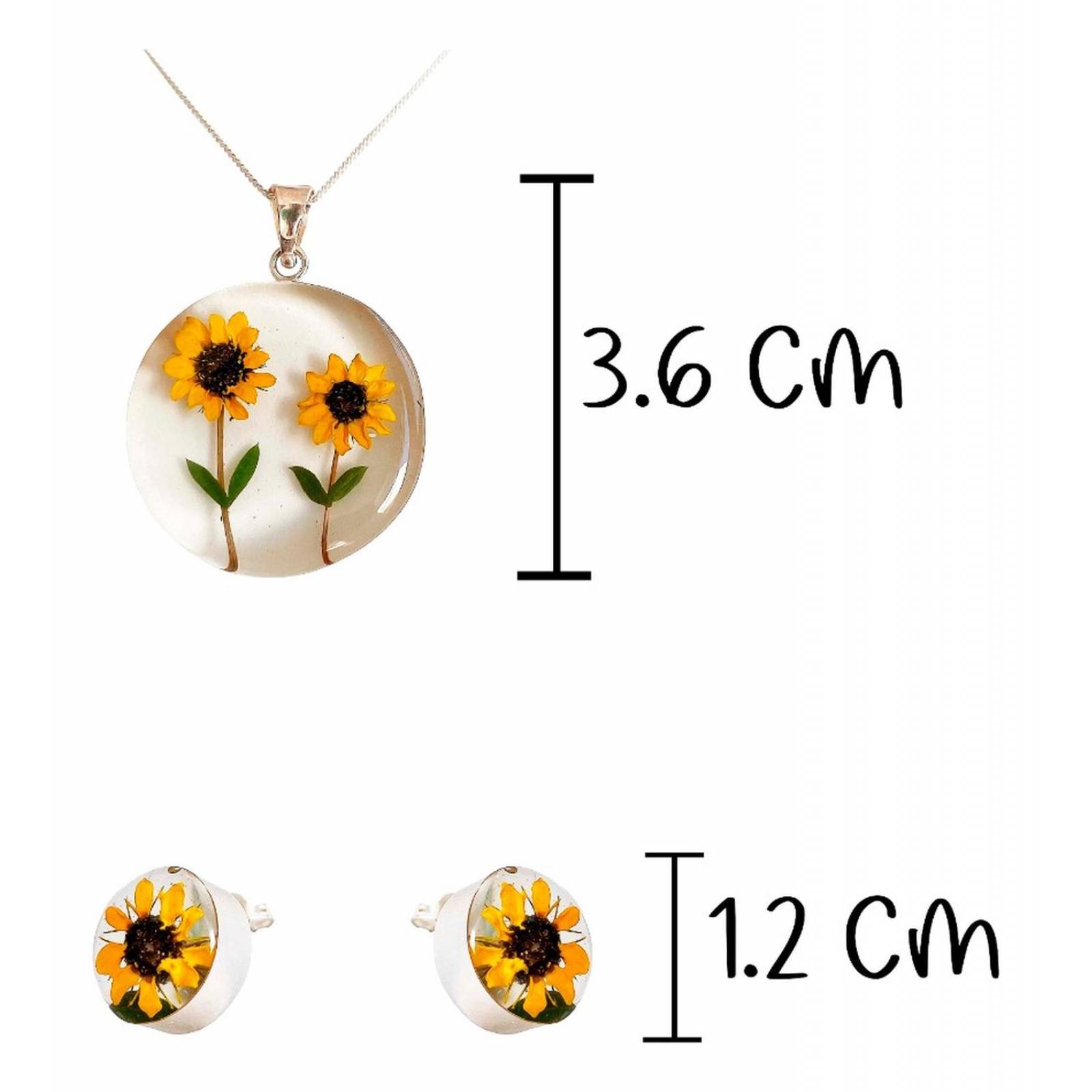 Shrek Aretes Collar Girasol Promesa Regalo Amor Plata 925 Criculo 2 girasoles Alto/Ancho: 1 a 3 cm x 1 a 3 cm