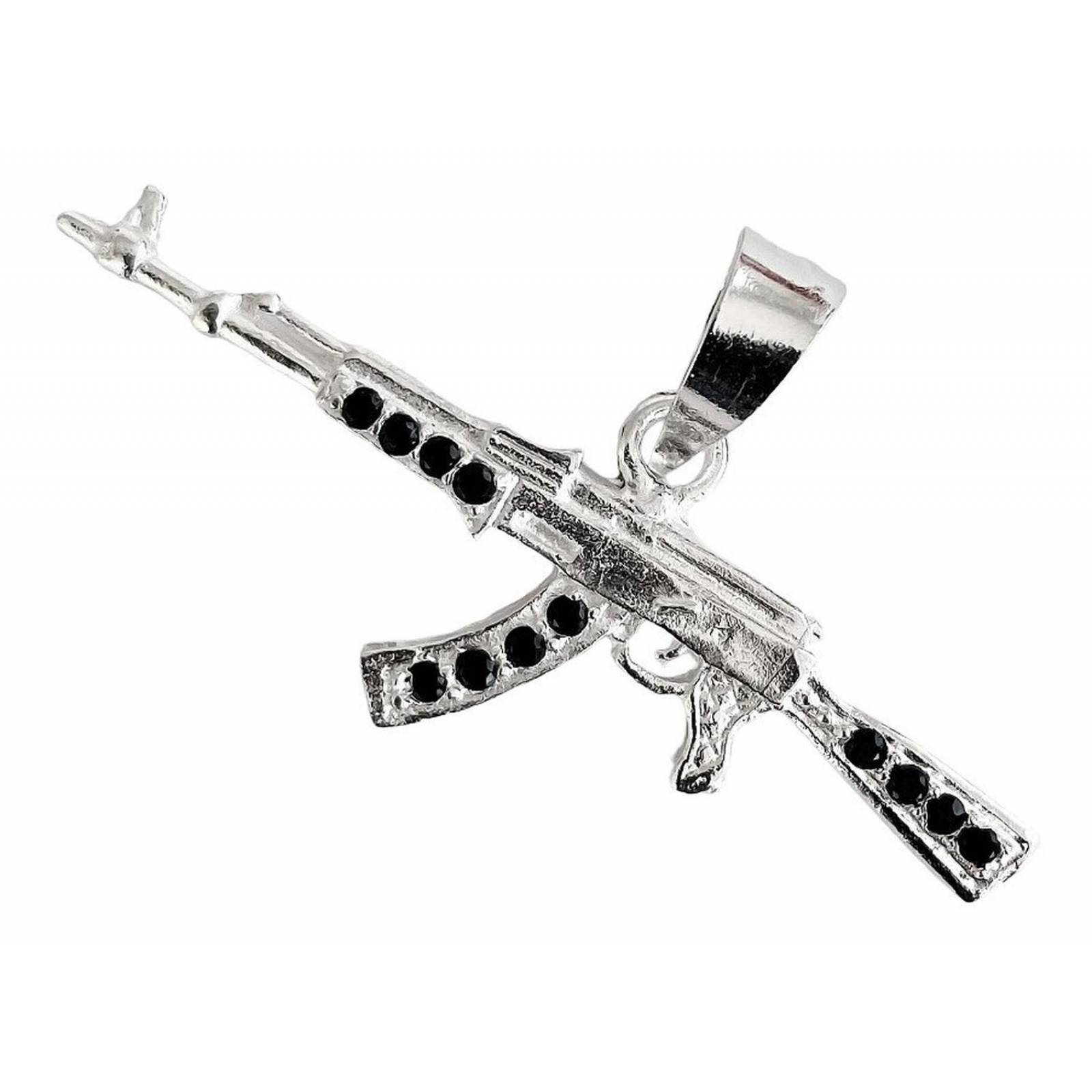 Dije Chico Rifle Ak 47 Cuerno De Chivo Plata Solida 925 