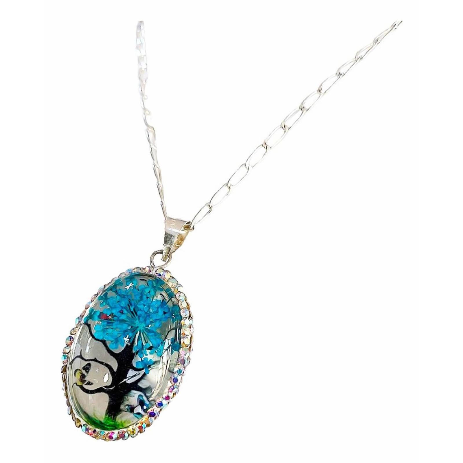 Juego Kit Arbol De La Vida Natural Encapsulado Plata 925 Ovalo azul Alto/Ancho:3.2 cm x 2 cm