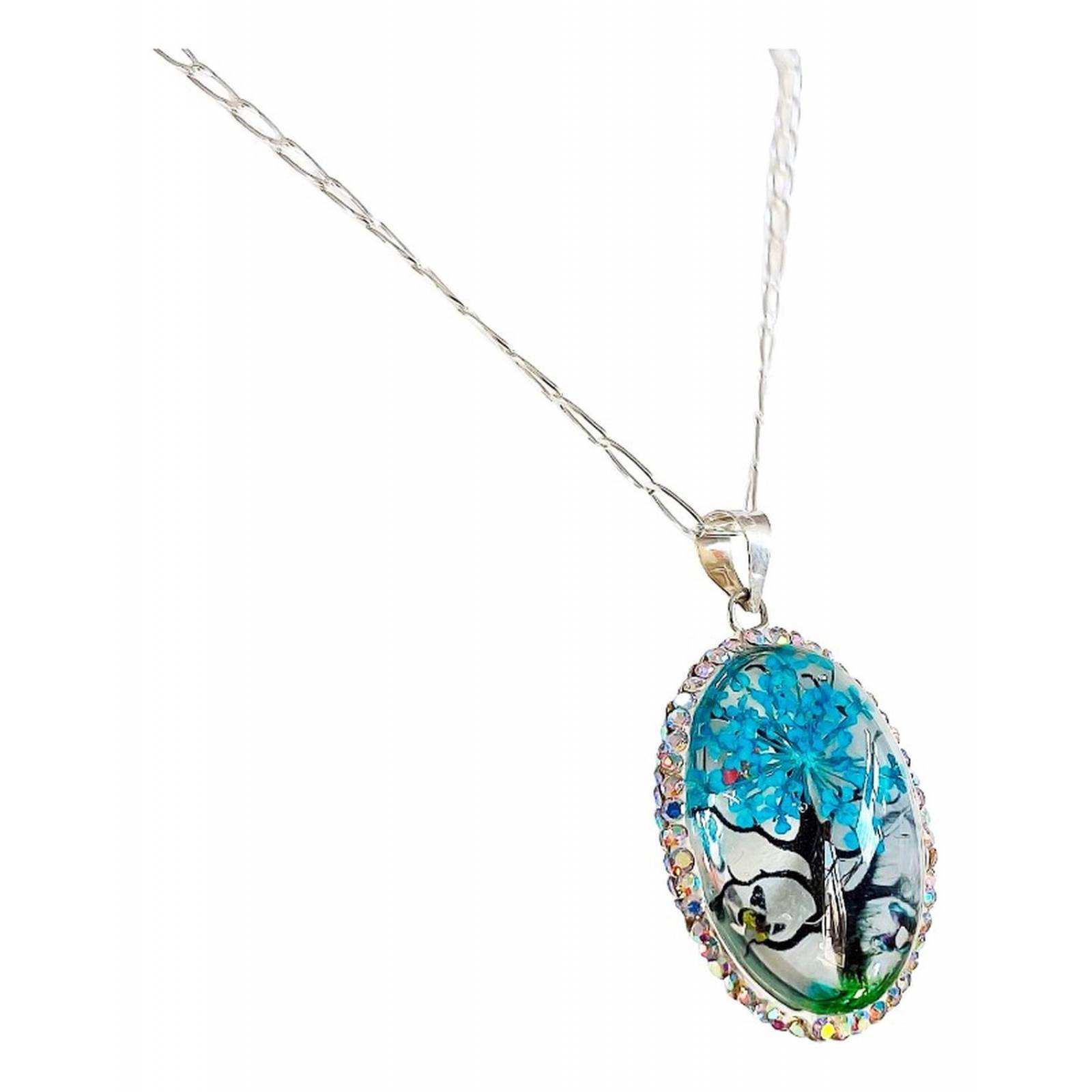 Juego Kit Arbol De La Vida Natural Encapsulado Plata 925 Ovalo azul Alto/Ancho:3.2 cm x 2 cm