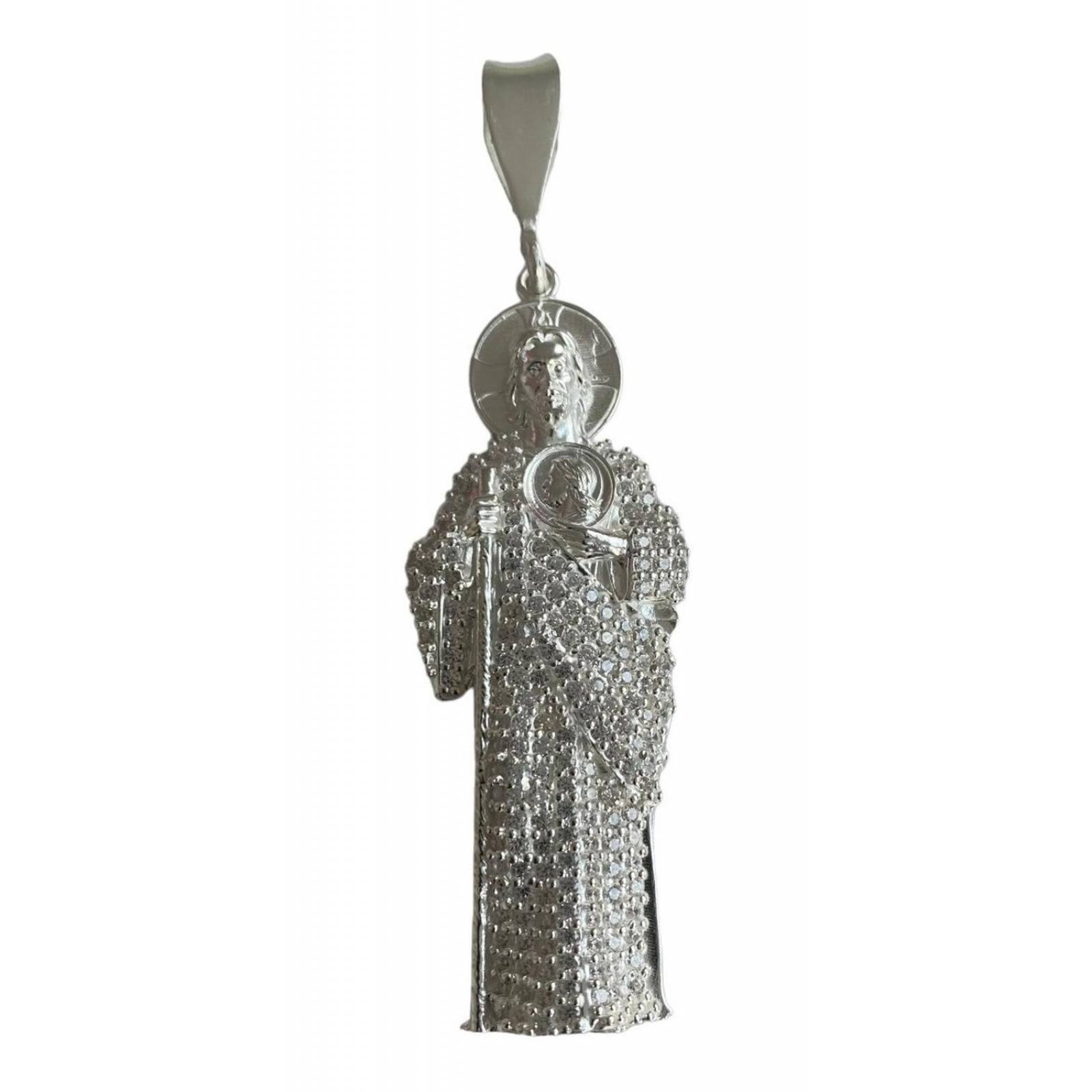 Dije Gigante San Judas Tadeo Zirconias Plata Solida 925 Blanco Alto/Ancho: 9 cm x 2.7 cm