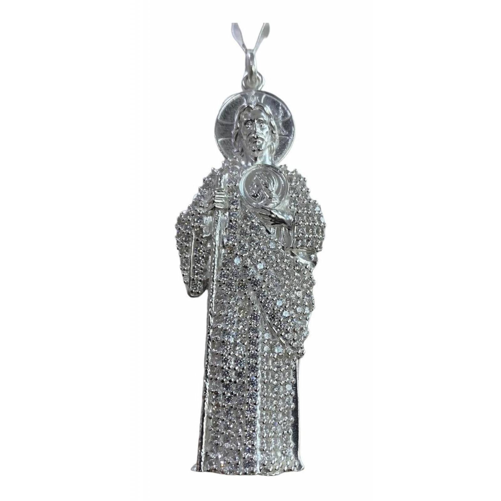 Dije Gigante San Judas Tadeo Zirconias Plata Solida 925 Blanco Alto/Ancho: 9 cm x 2.7 cm