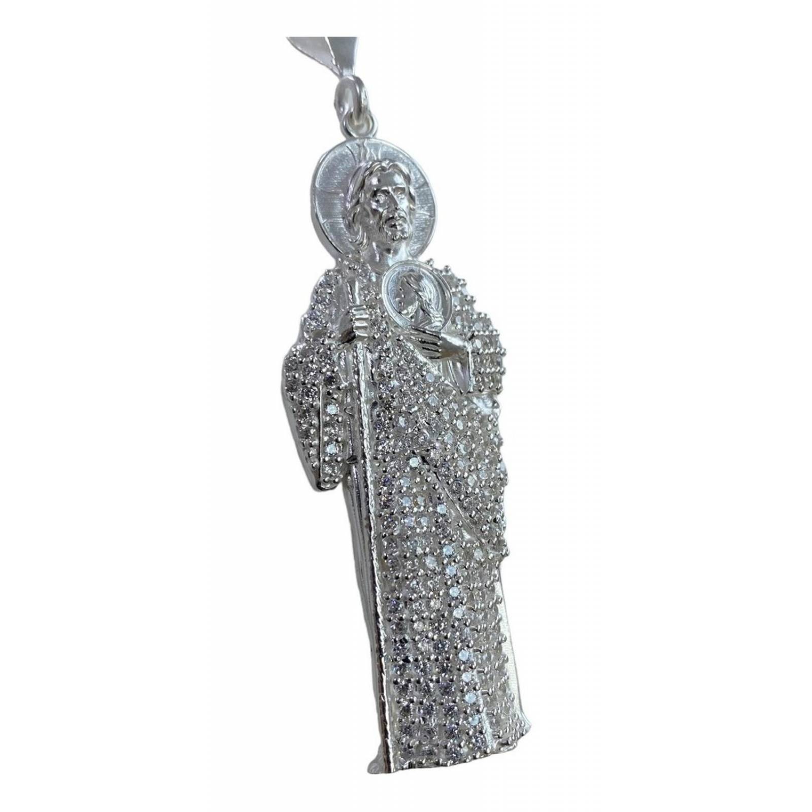 Dije Gigante San Judas Tadeo Zirconias Plata Solida 925 Blanco Alto/Ancho: 9 cm x 2.7 cm