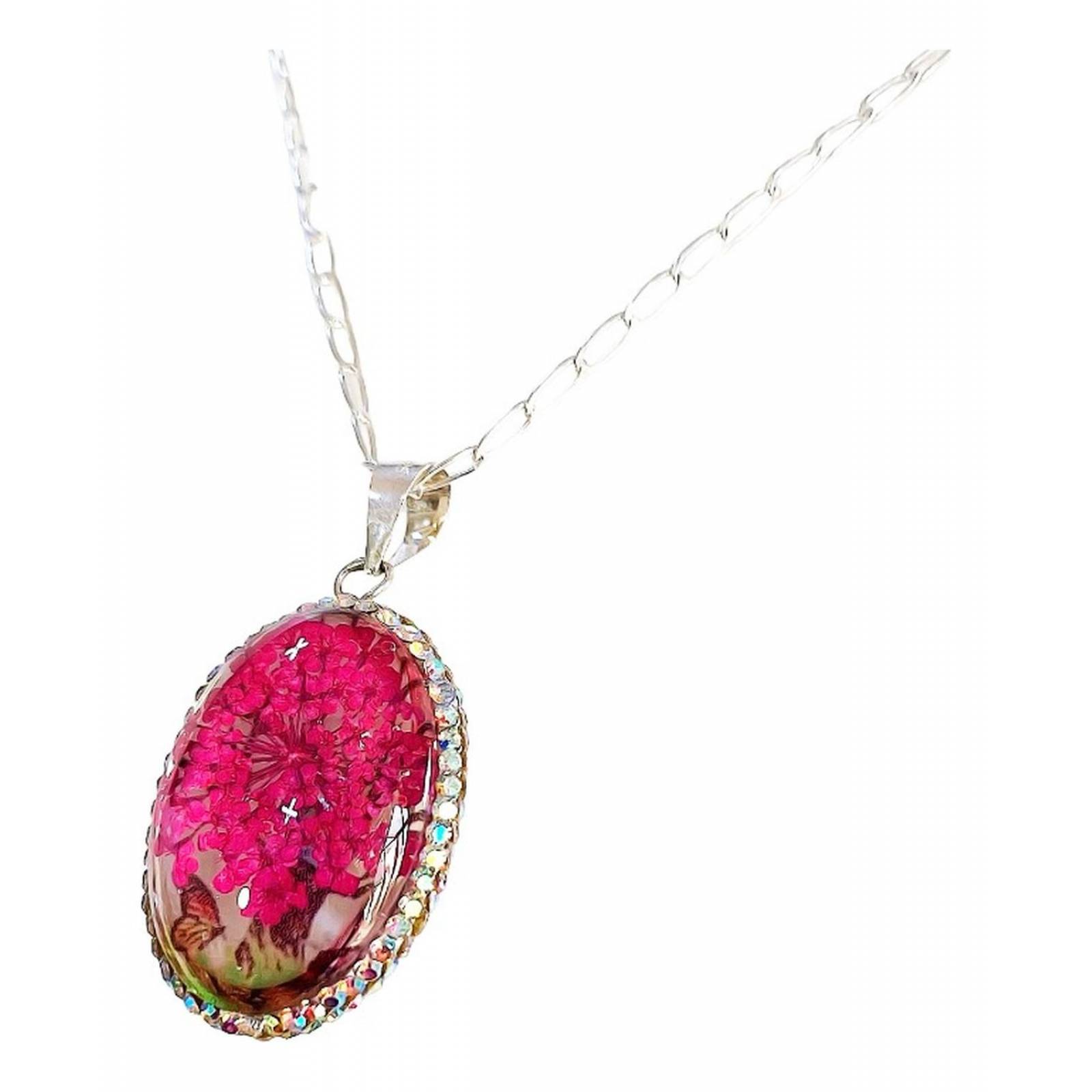 Juego Kit Arbol De La Vida Natural Encapsulado Plata 925 Ovalo rosa Alto/Ancho:3.2 cm x 2 cm