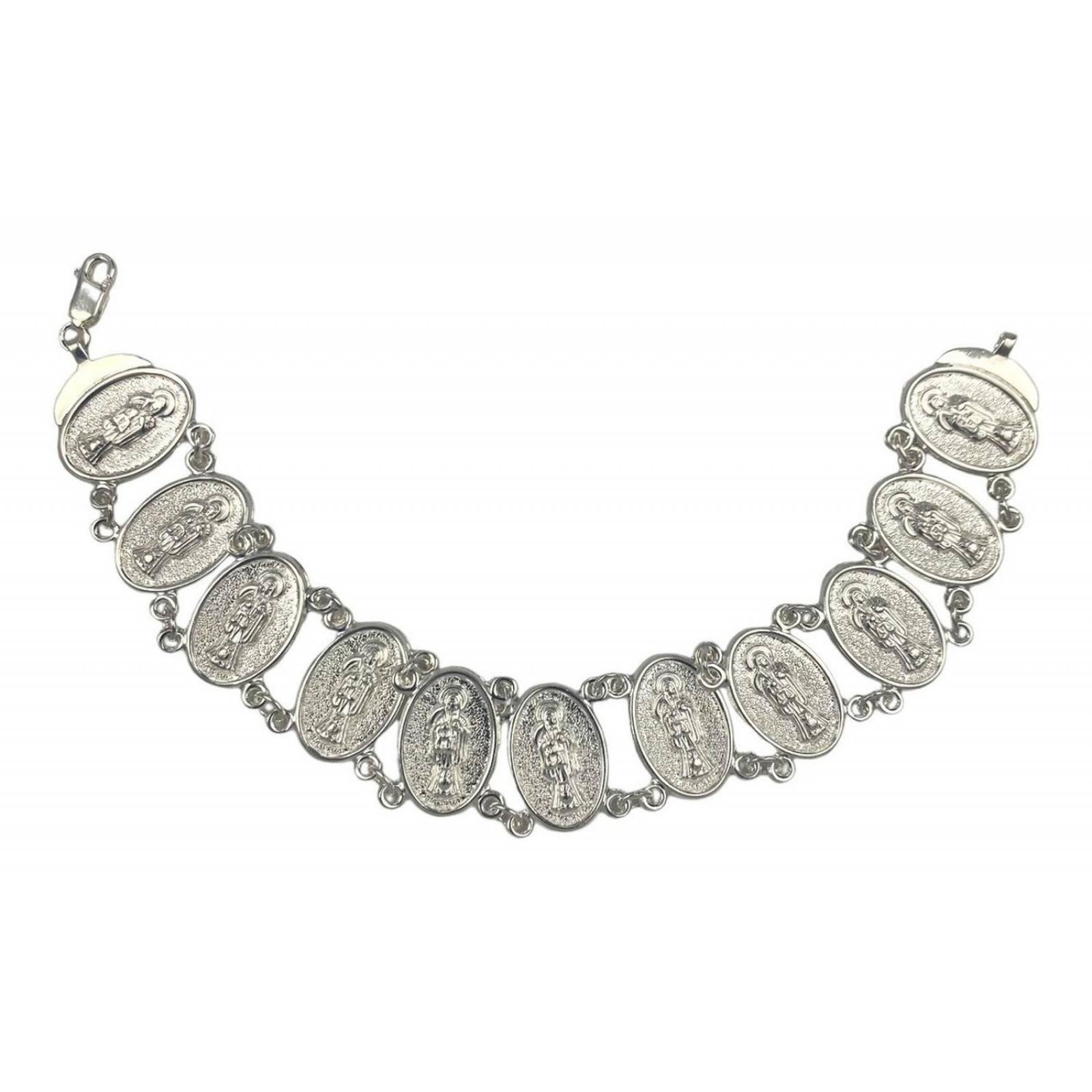 Pulsera Santa Muerte Esclava Medallas Plata Solida Ley 925 Largo/Ancho: 19.5 cm x 3.5 mm Plateado 6 cm - 19.5 cm