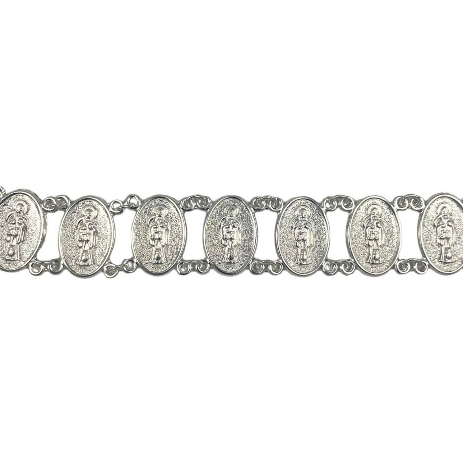 Pulsera Santa Muerte Esclava Medallas Plata Solida Ley 925 Largo/Ancho: 19.5 cm x 3.5 mm Plateado 6 cm - 19.5 cm