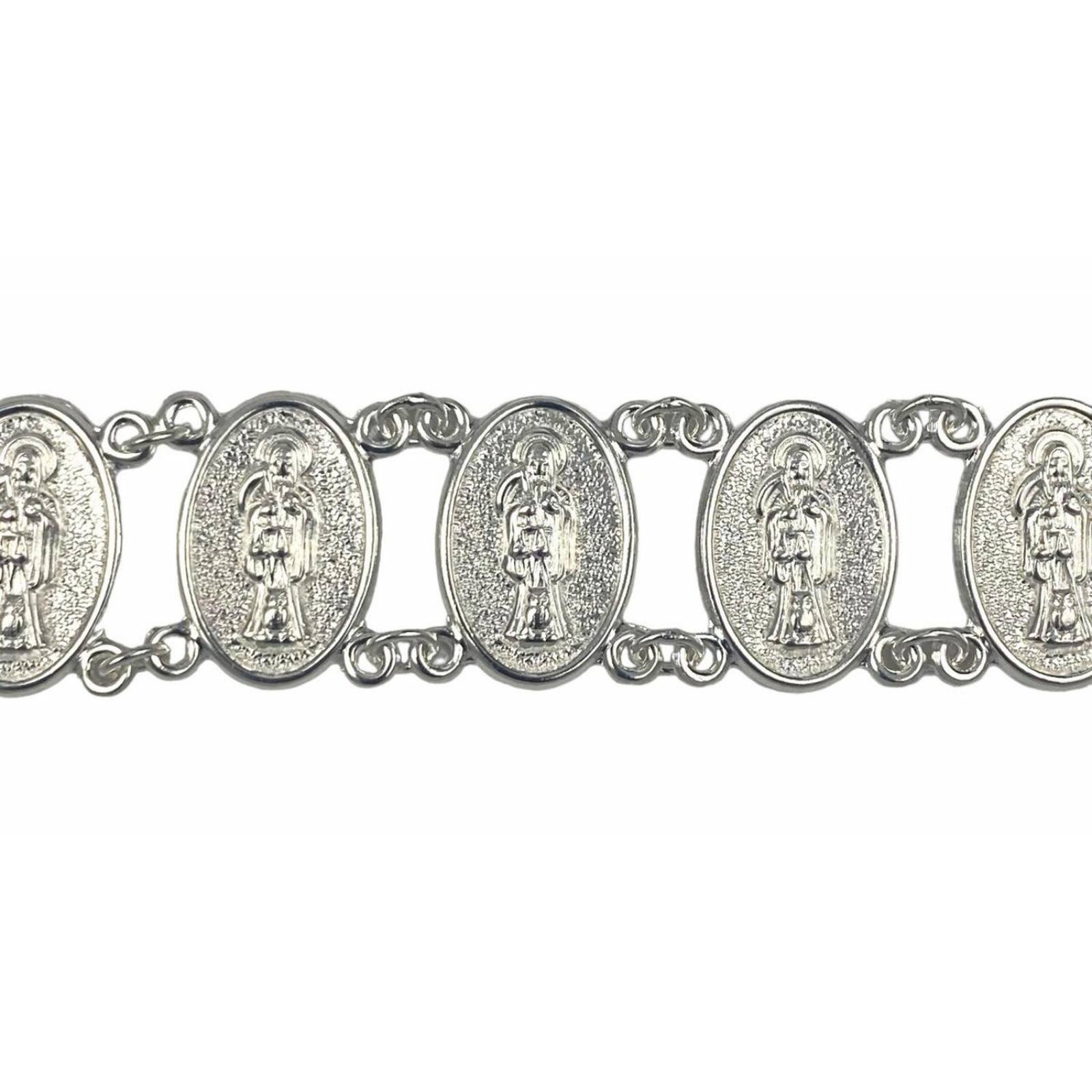 Pulsera Santa Muerte Esclava Medallas Plata Solida Ley 925 Largo/Ancho: 19.5 cm x 3.5 mm Plateado 6 cm - 19.5 cm