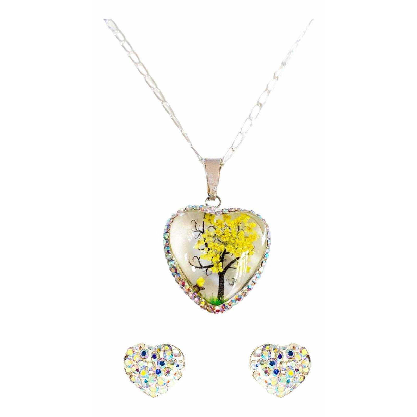 Juego Kit Arbol De La Vida Natural Encapsulado Plata 925 Corazón amarillo Alto/Ancho:3.2 cm x 2 cm