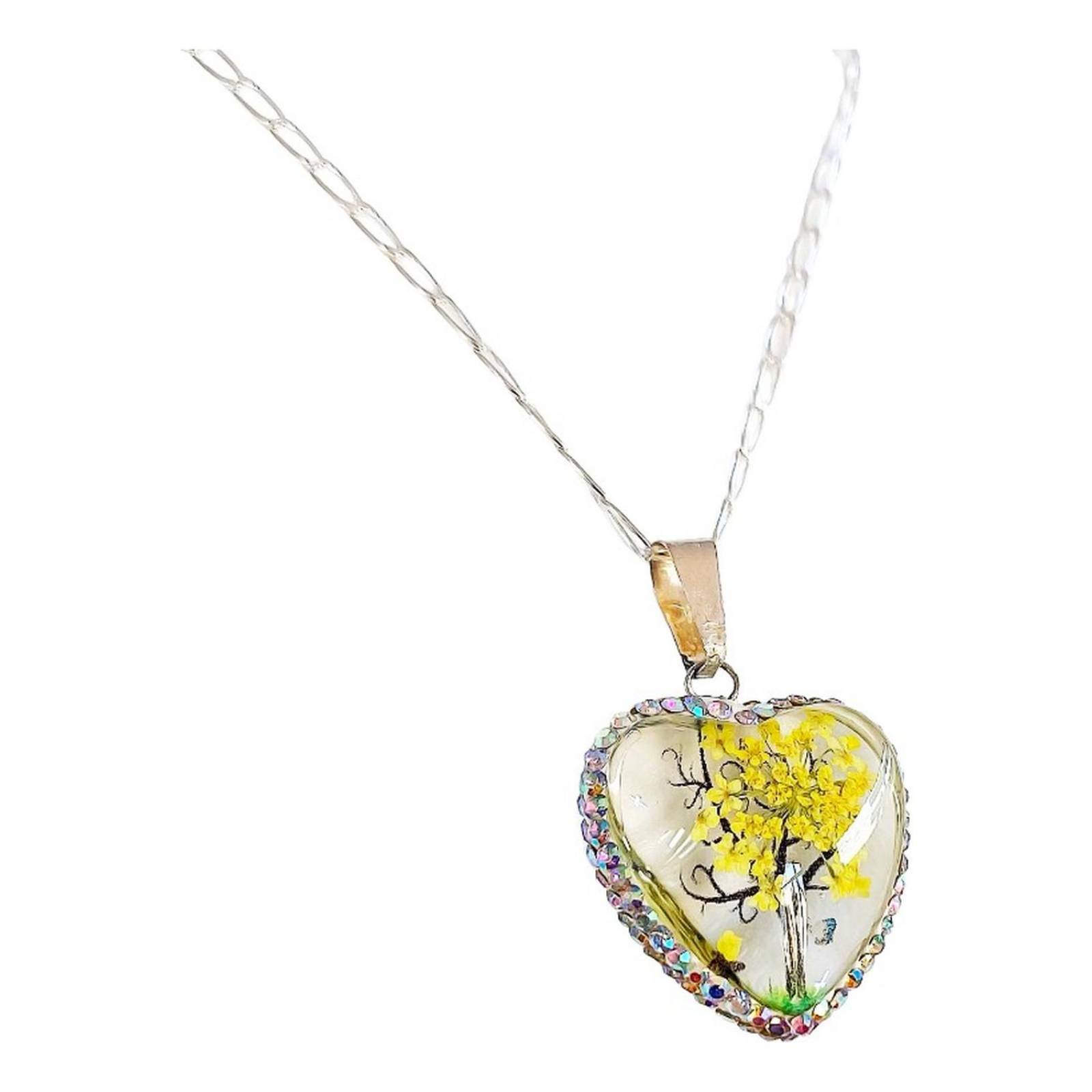 Juego Kit Arbol De La Vida Natural Encapsulado Plata 925 Corazón amarillo Alto/Ancho:3.2 cm x 2 cm