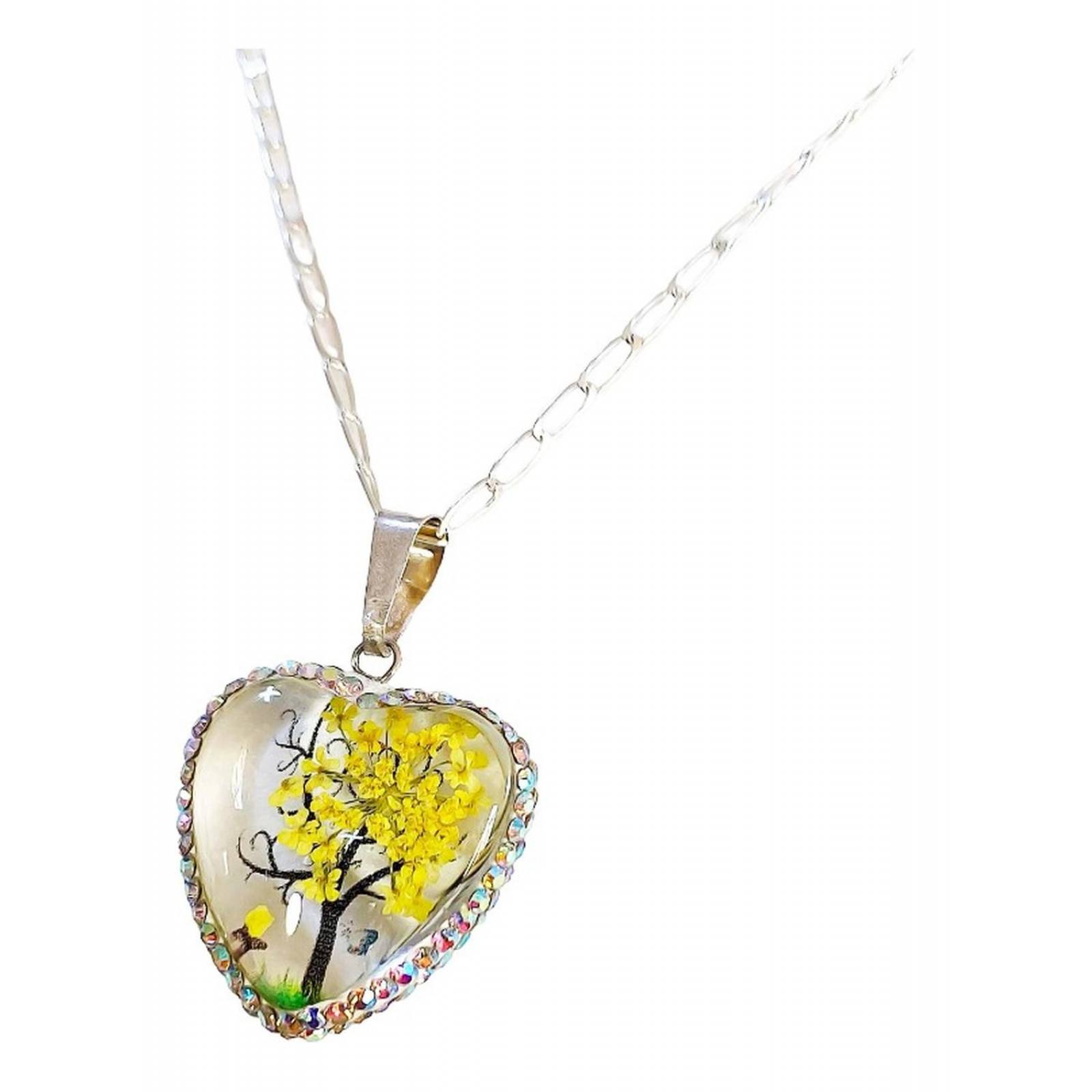 Juego Kit Arbol De La Vida Natural Encapsulado Plata 925 Corazón amarillo Alto/Ancho:3.2 cm x 2 cm