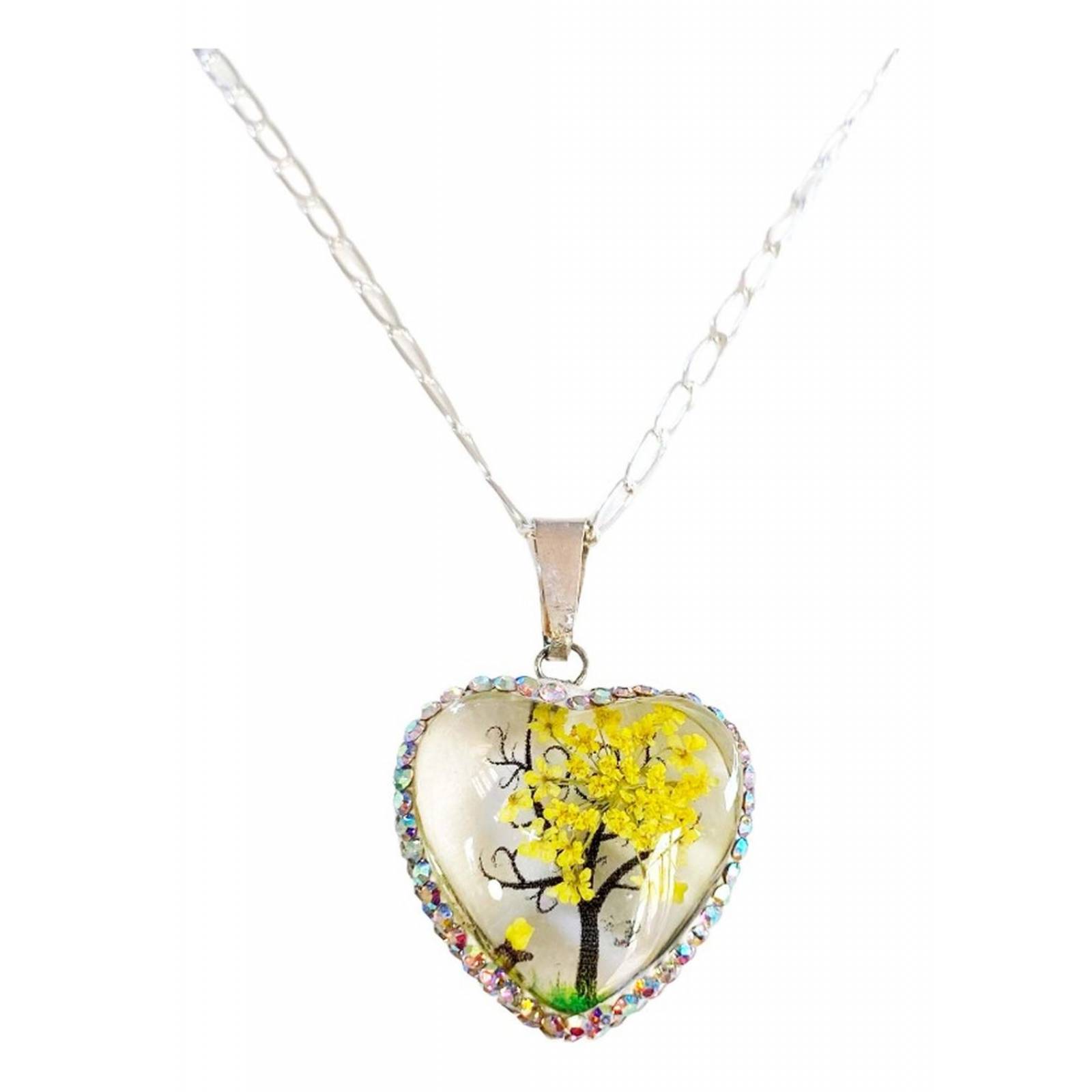 Juego Kit Arbol De La Vida Natural Encapsulado Plata 925 Corazón amarillo Alto/Ancho:3.2 cm x 2 cm