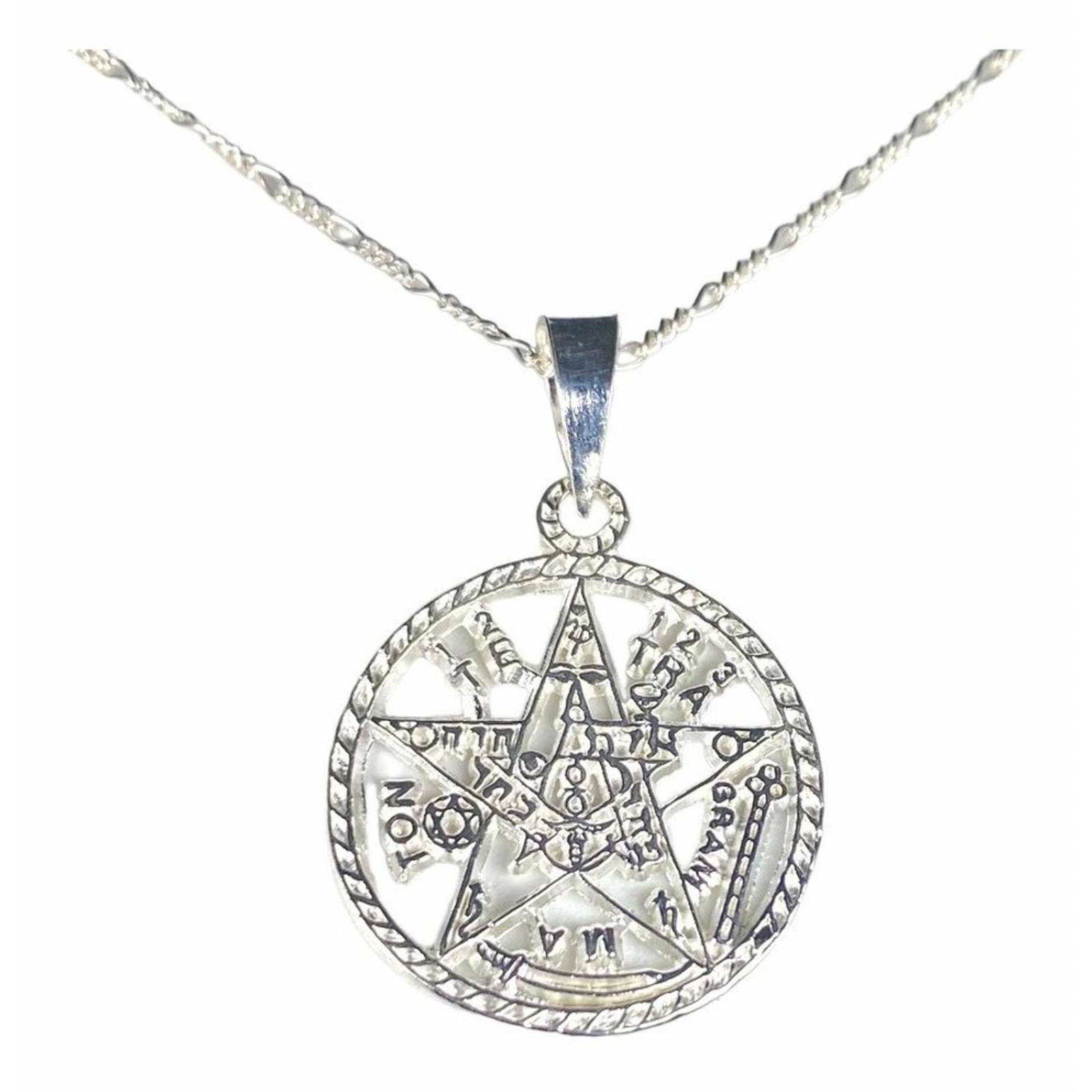 Dije Tetragramaton Plata 925 Medalla Pentagrama + Cadena 925 Diamantado Alto/Ancho: 3.9 cm x 2.7 cm