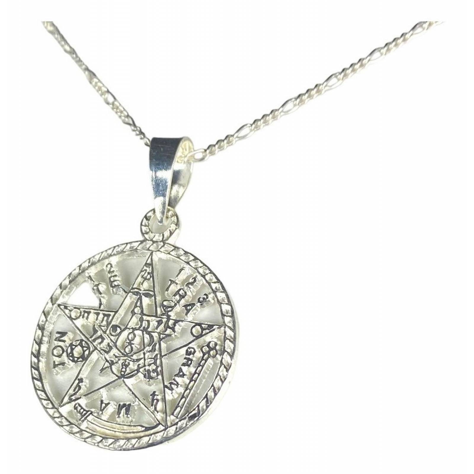 Dije Tetragramaton Plata 925 Medalla Pentagrama + Cadena 925 Diamantado Alto/Ancho: 3.9 cm x 2.7 cm