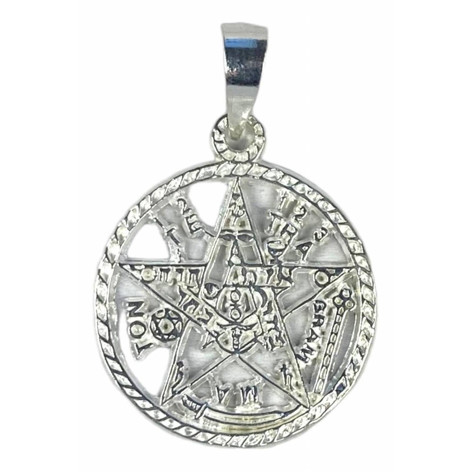 Dije Tetragramaton Plata 925 Medalla Pentagrama + Cadena 925 Diamantado Alto/Ancho: 3.9 cm x 2.7 cm