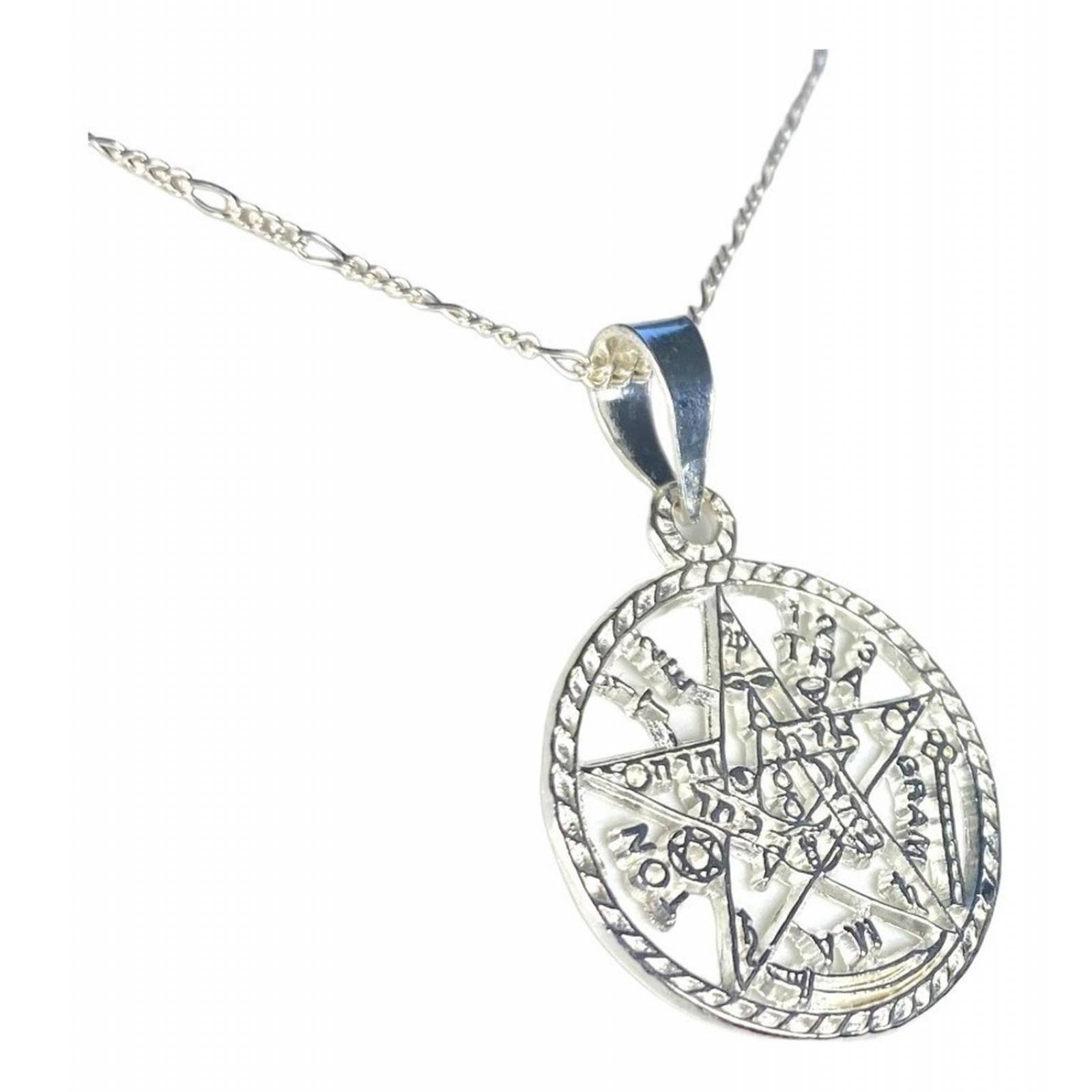 Dije Tetragramaton Plata 925 Medalla Pentagrama + Cadena 925 Diamantado Alto/Ancho: 3.9 cm x 2.7 cm